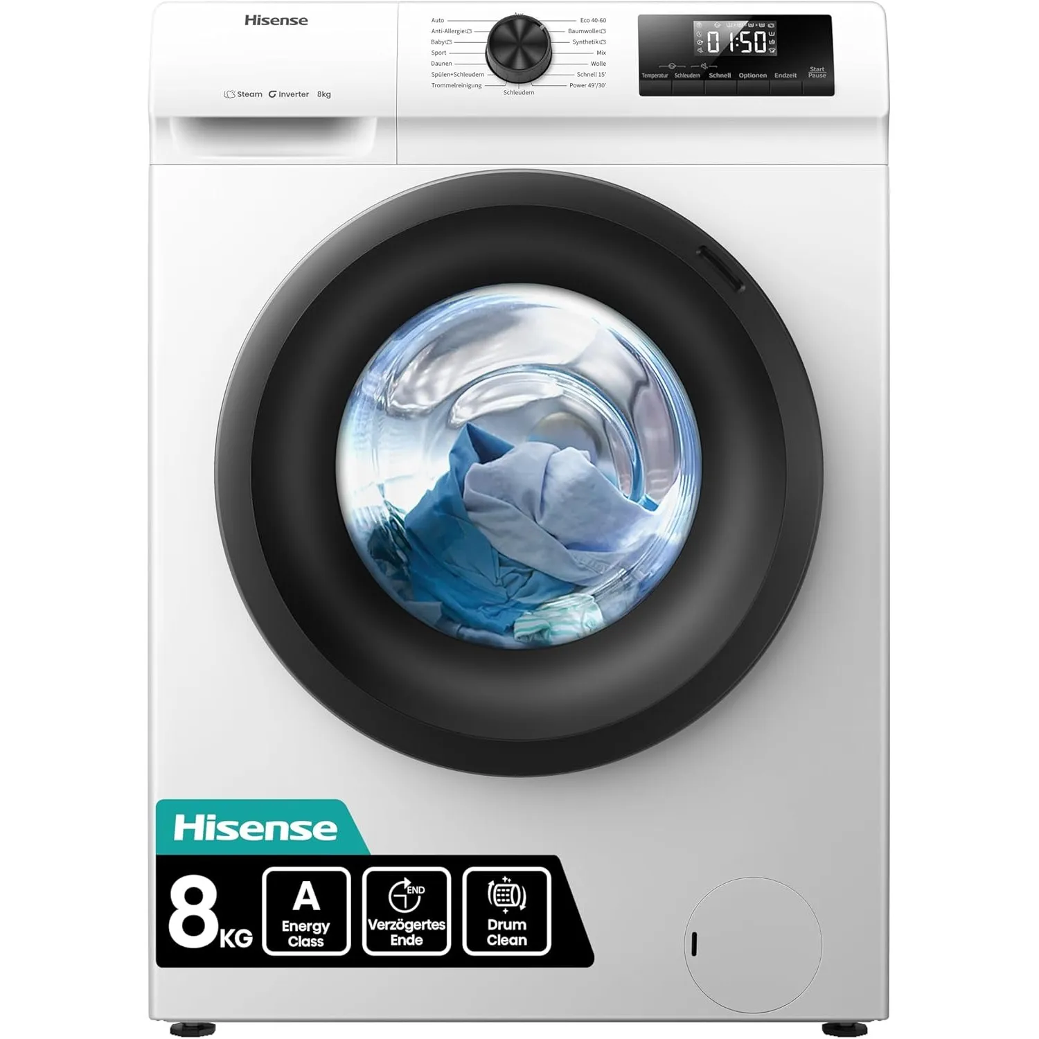 Hisense WF1Q8041BW Waschmaschine mit Dampffunktion /8KG /1400 U/Min /15 Programme/Anti-Allergie Programm/Baby-Wäsche/Au…