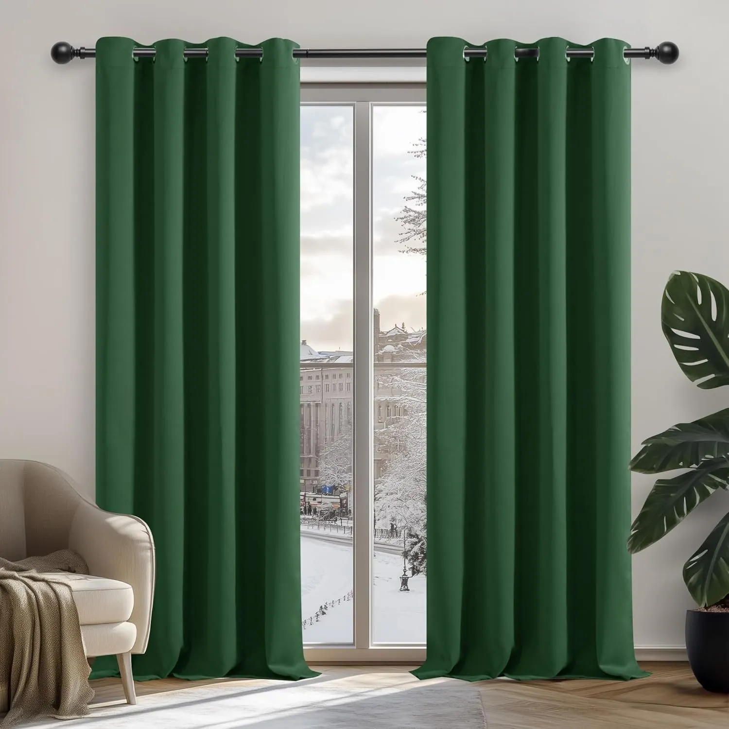 Deconovo Blickdichter Vorhang Lichtundurchlässig Ösen Gardinen Thermo Schlafzimmer, 180x140 cm(HöhexBreite), Waldgrün, …