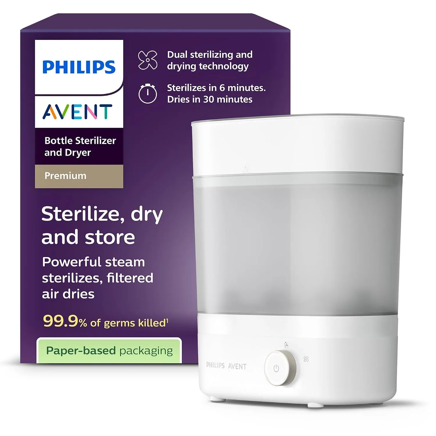 Philips AVENT Babyfläschchen-Sterilisator und -Trockner Premium, entfernt 99,9% der Bakterien, chemikalienfrei, Kapazit…