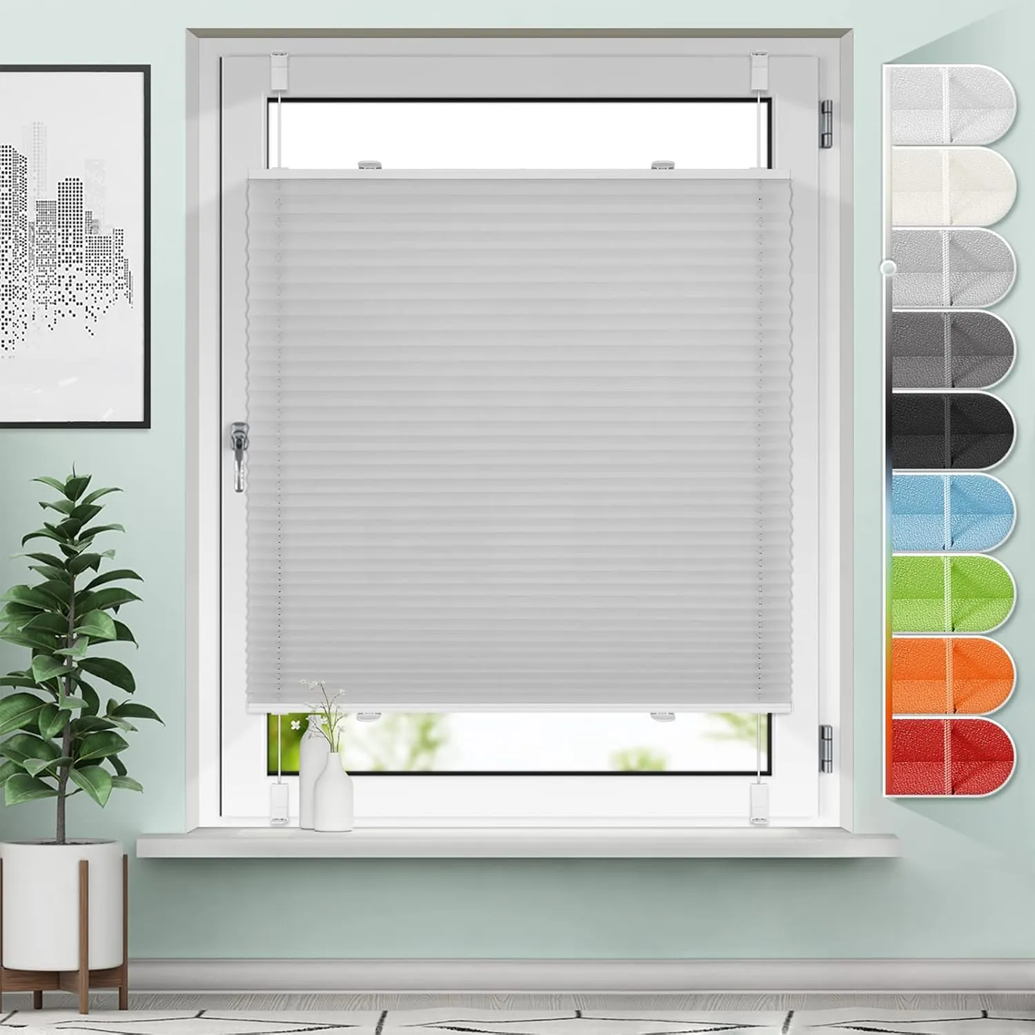 Sanfree Plissee Klemmfix Plisseerollo ohne Bohren Hellgrau B80 x H100cm inkl. Klemmträger Blickdicht und lichtdurchläss…