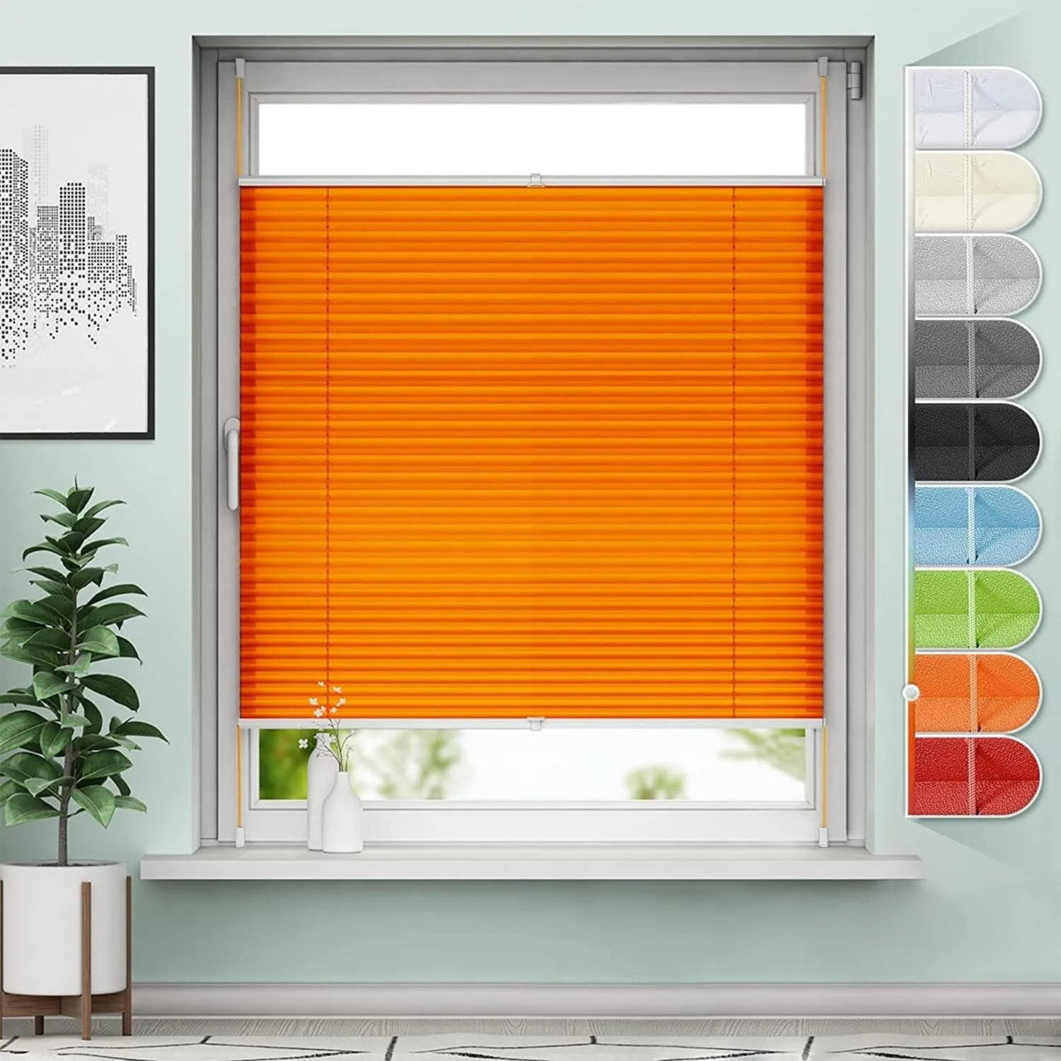 Sanfree Plissee Klemmfix Plisseerollo ohne Bohren Orange B80 x H130cm inkl. Klemmträger Blickdicht und lichtdurchlässig…