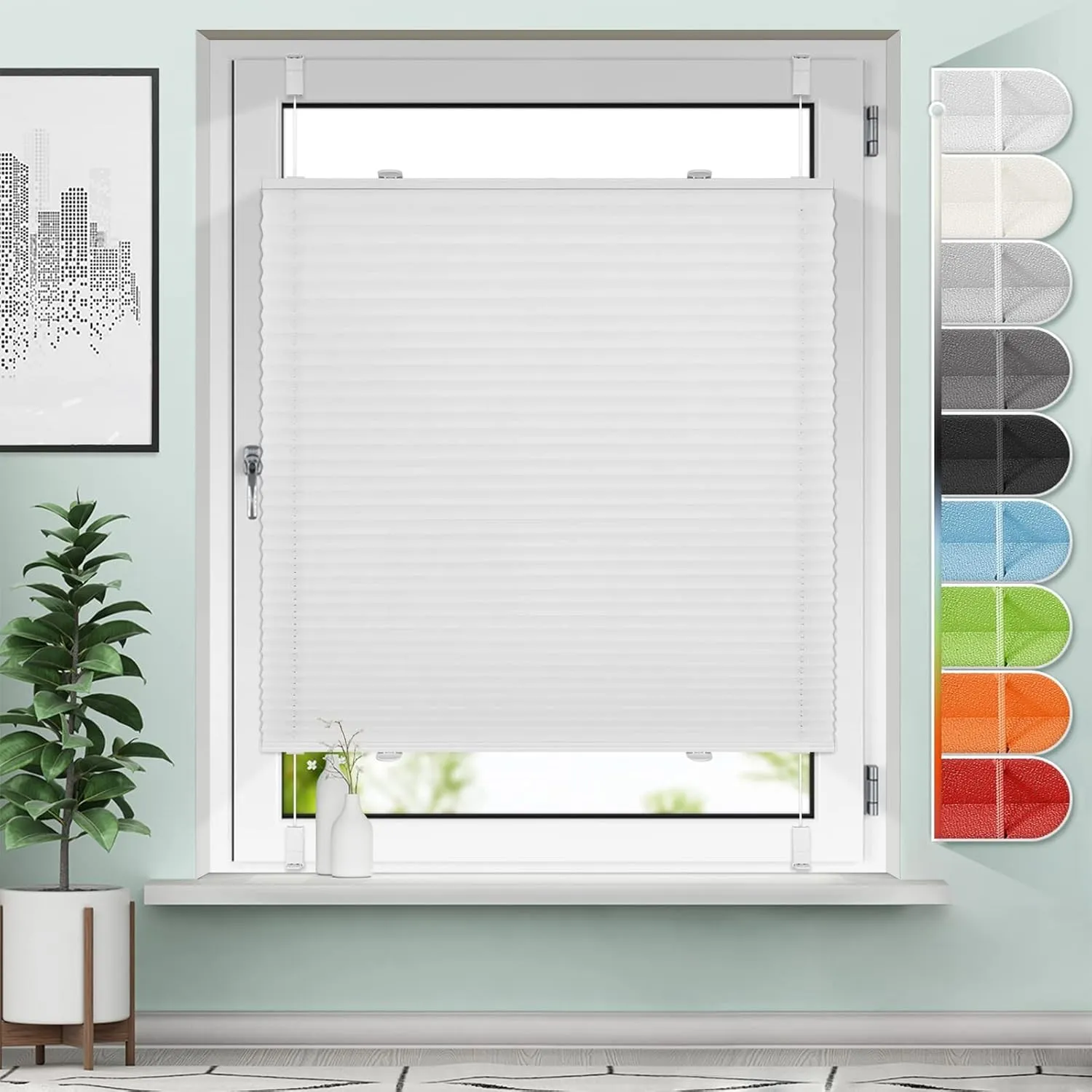 Sanfree Plissee Klemmfix Plisseerollo ohne Bohren Weiß B45 x H100cm inkl. Klemmträger Blickdicht und lichtdurchlässig J…