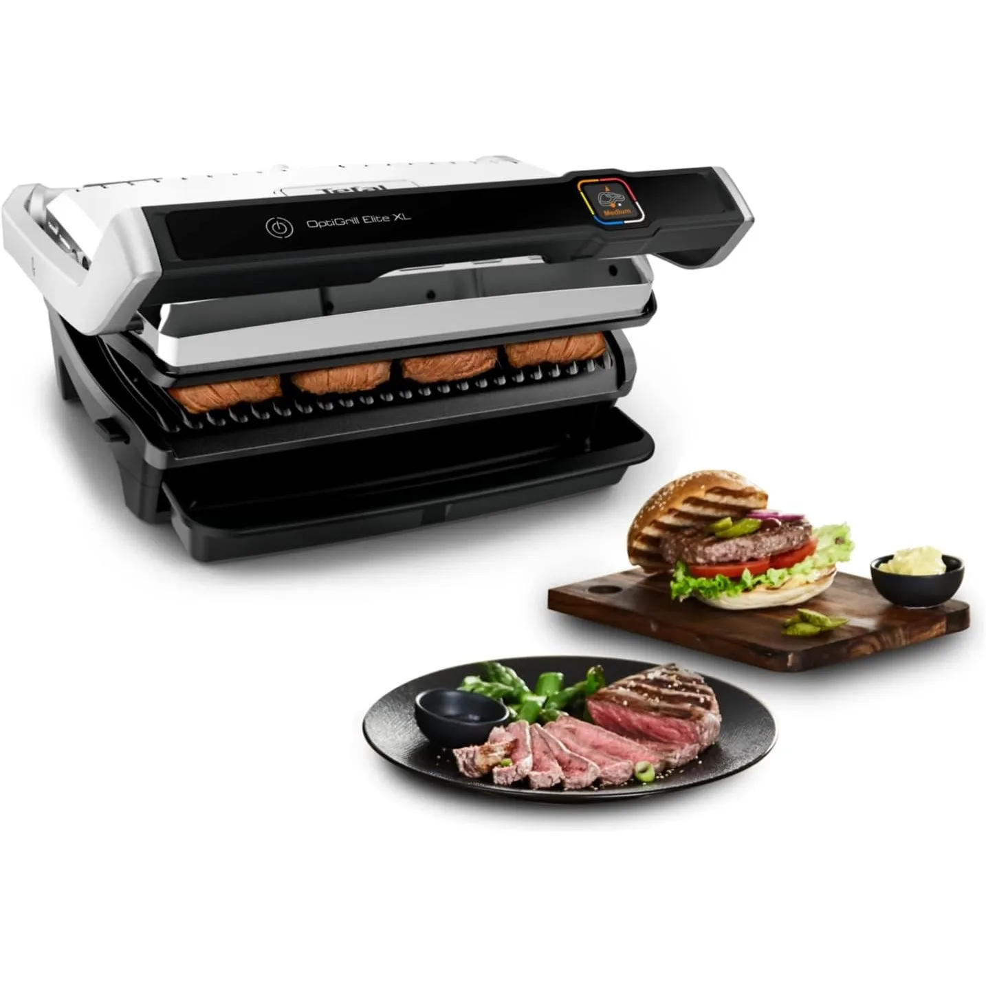 Tefal OptiGrill Elite XL Kontaktgrill, 16 Programme, Digitales Display mit Garstufenanzeige, abnehmbare XL-Platten, Gri…