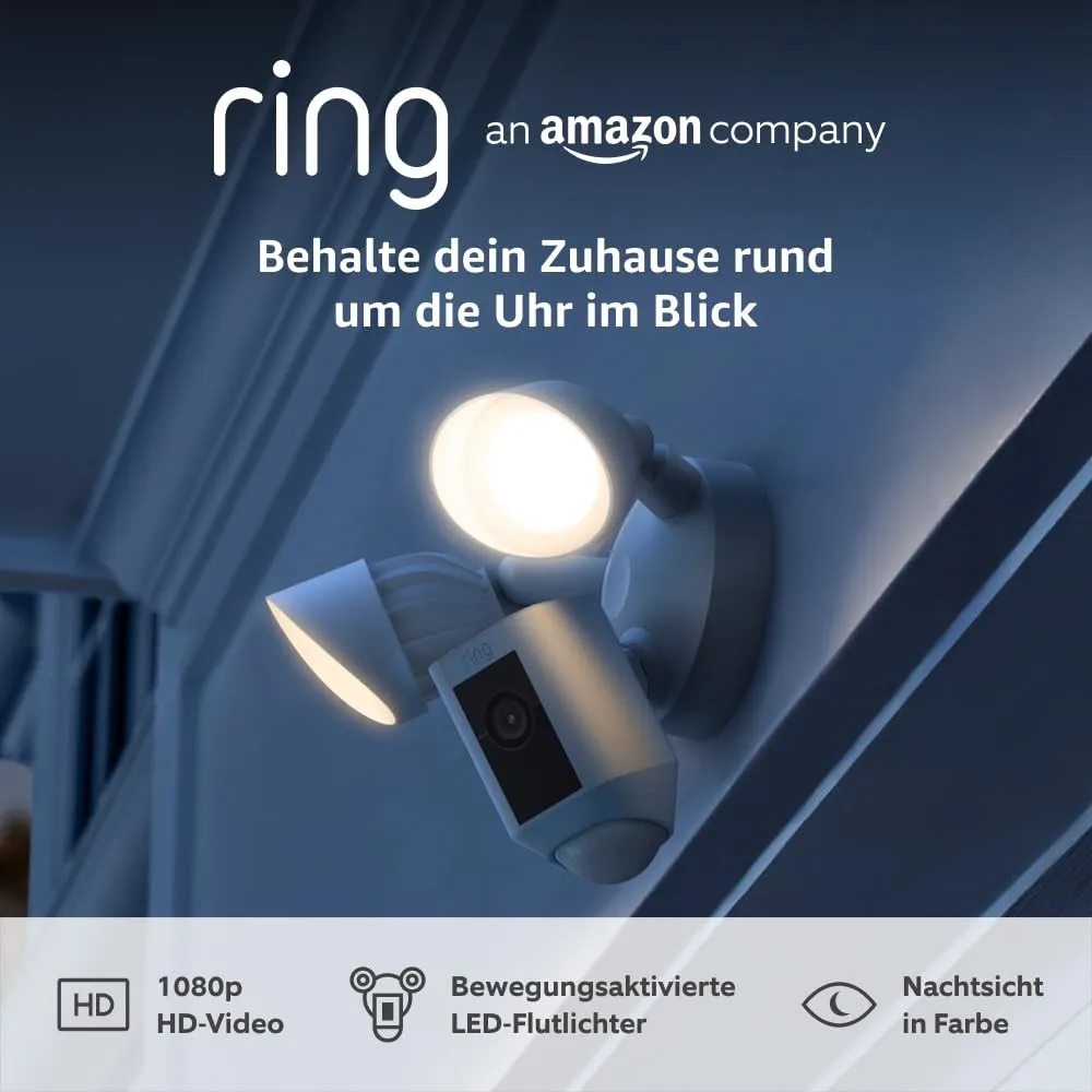 Ring Flutlichtkamera Plus Kabel (Floodlight Cam Wired Plus) | Überwachungskamera aussen mit WLAN, HD-Video, LED-Flutlic…