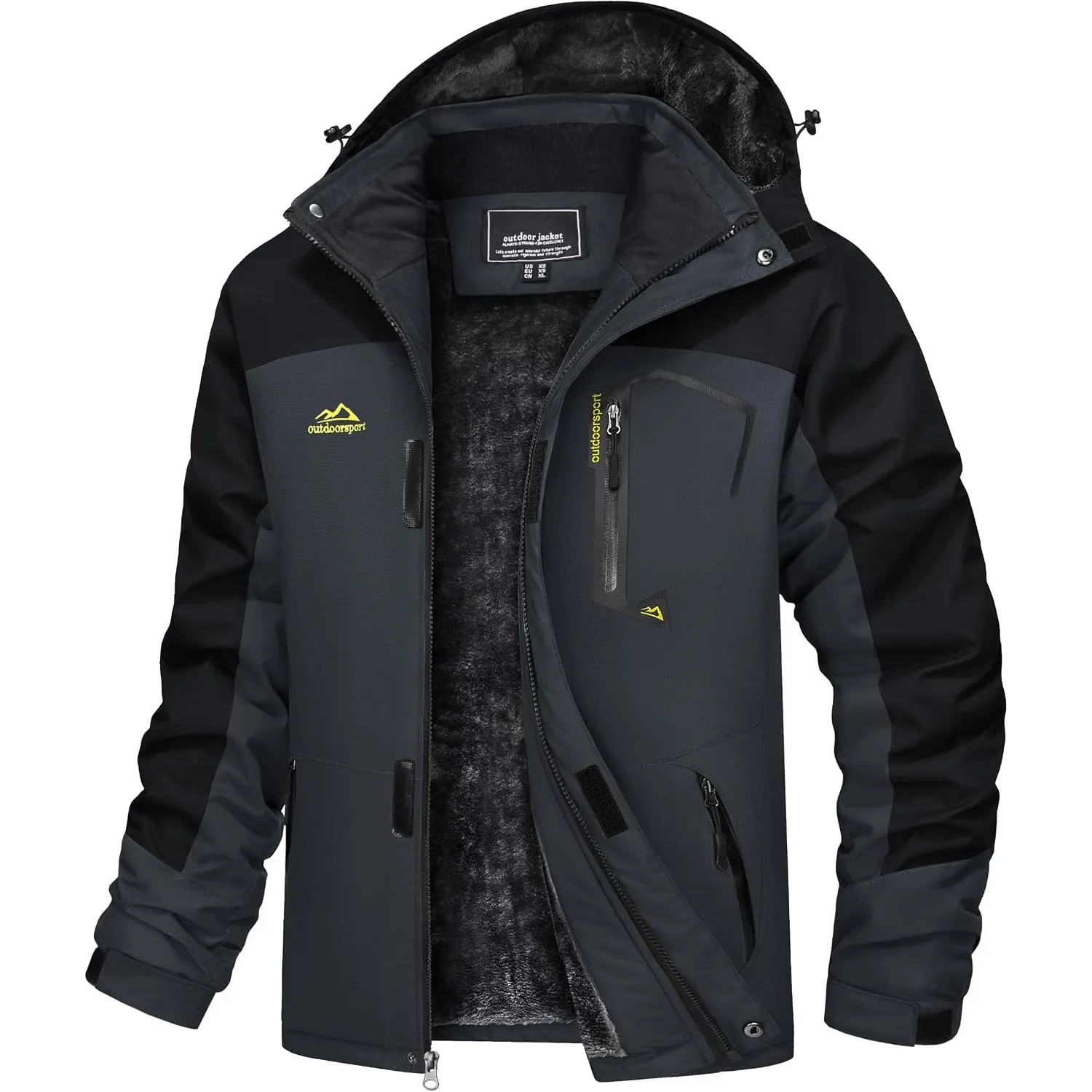 TACVASEN Herren Winter Wasserdichte Winddichte Winterjacke Warme Fleece-Futter Ski Regenmantel mit Kapuze
