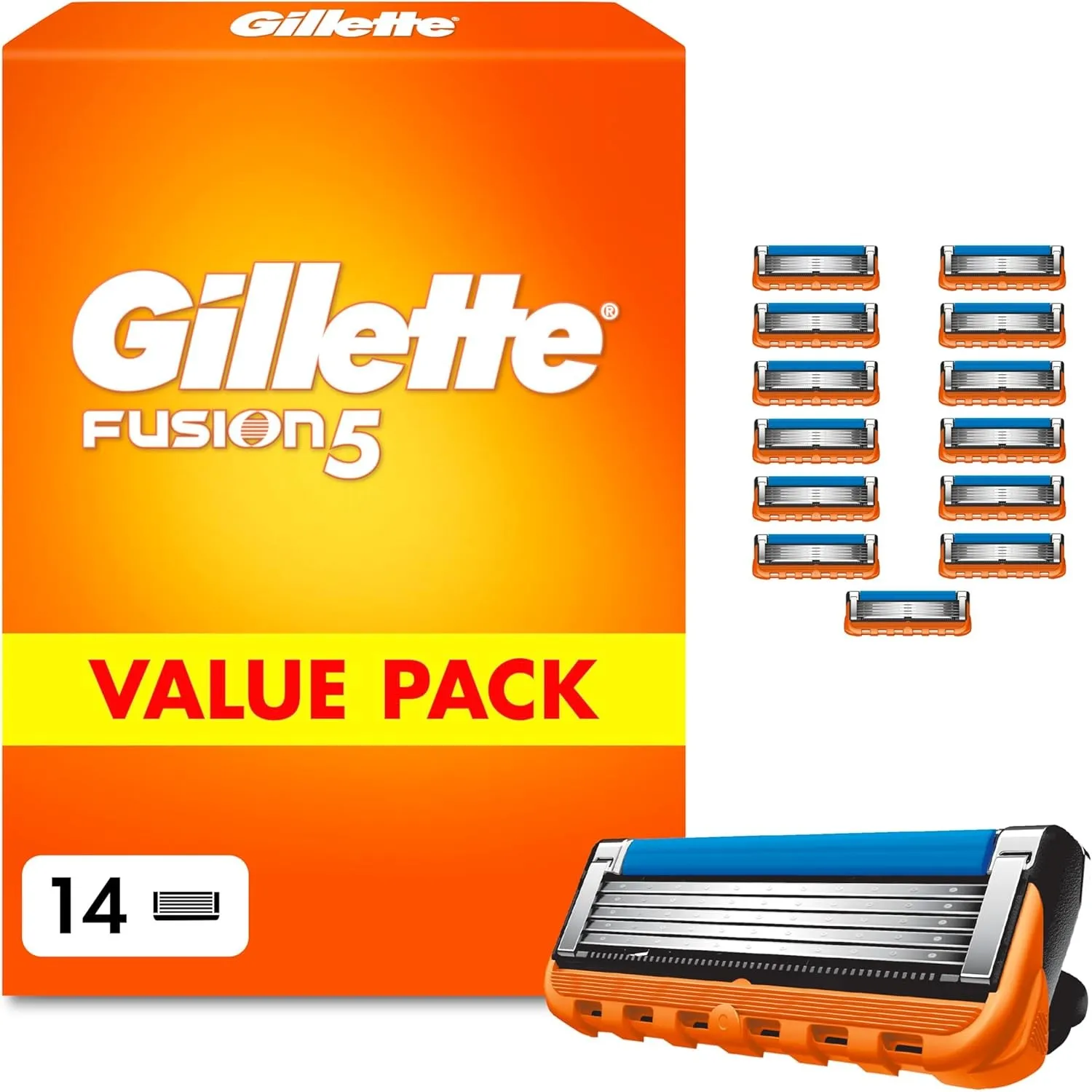 Gillette Fusion 5 Klingen Herren, 14 Original Rasierklingen, Orange