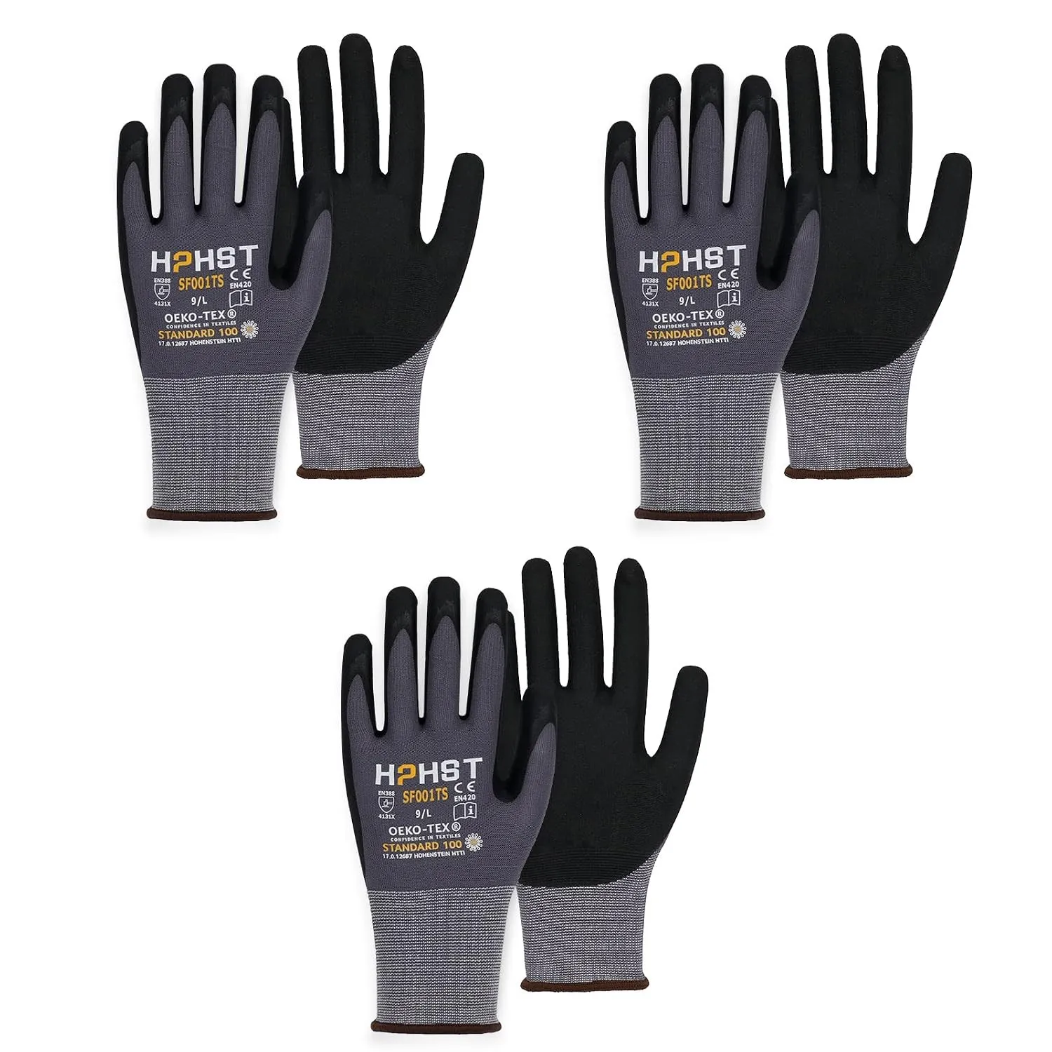 Arbeitshandschuhe - HPHST SF001TS Handschuhe 3 Paar Montagehandschuhe für Damen und Herren Gloves Ergonomisches Design …