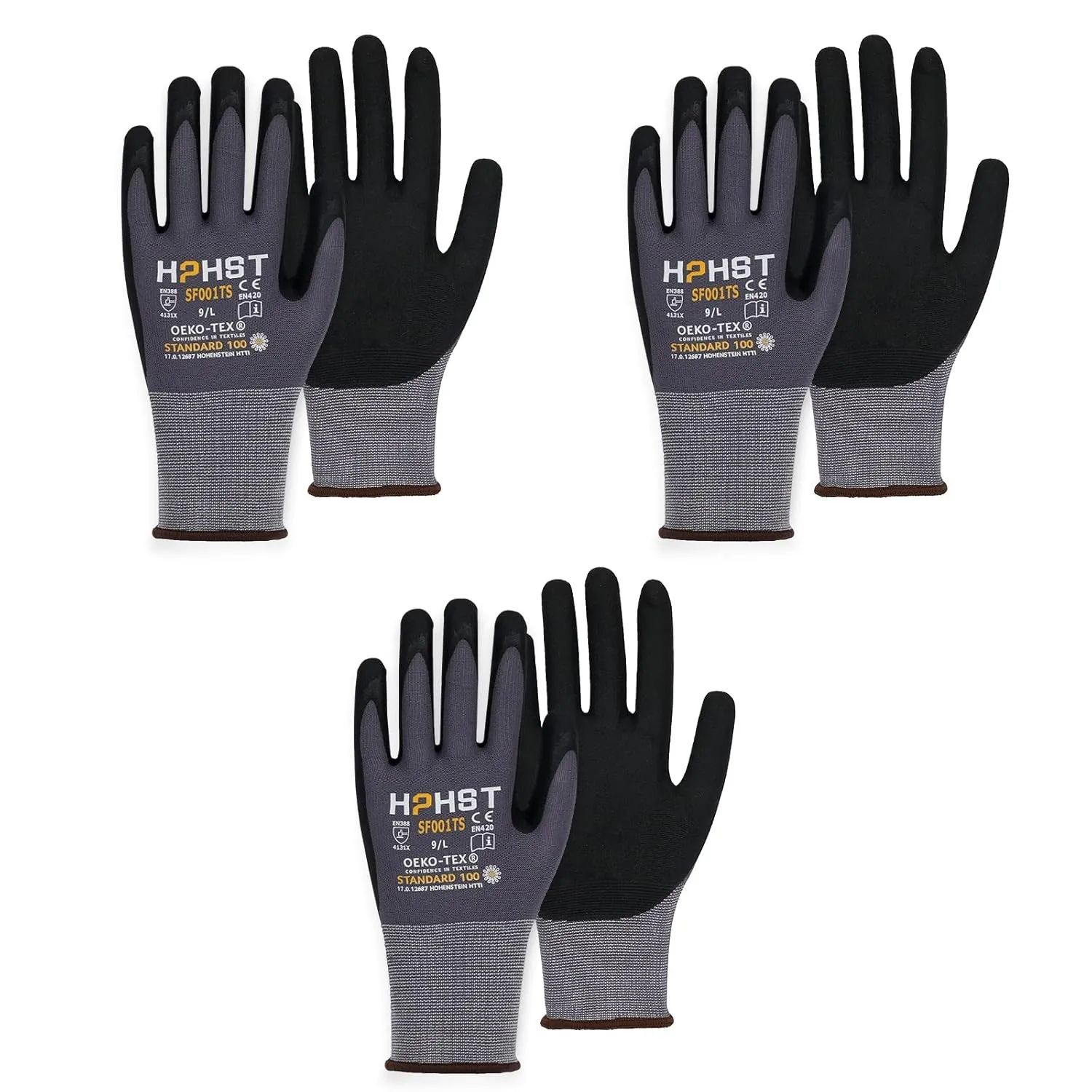 Arbeitshandschuhe SF001TS Handschuhe 3 Paar Montagehandschuhe für Damen und Herren Gloves Ergonomisches Design Smart To…