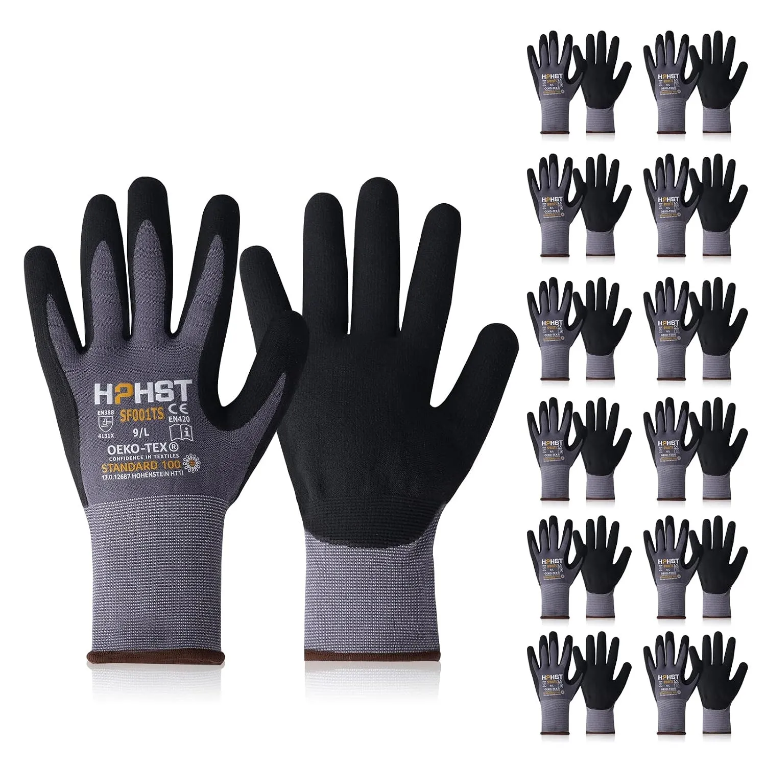 Arbeitshandschuhe SF001TS Handschuhe 12 Paar Montagehandschuhe für Damen und Herren Gloves Ergonomisches Design Smart T…