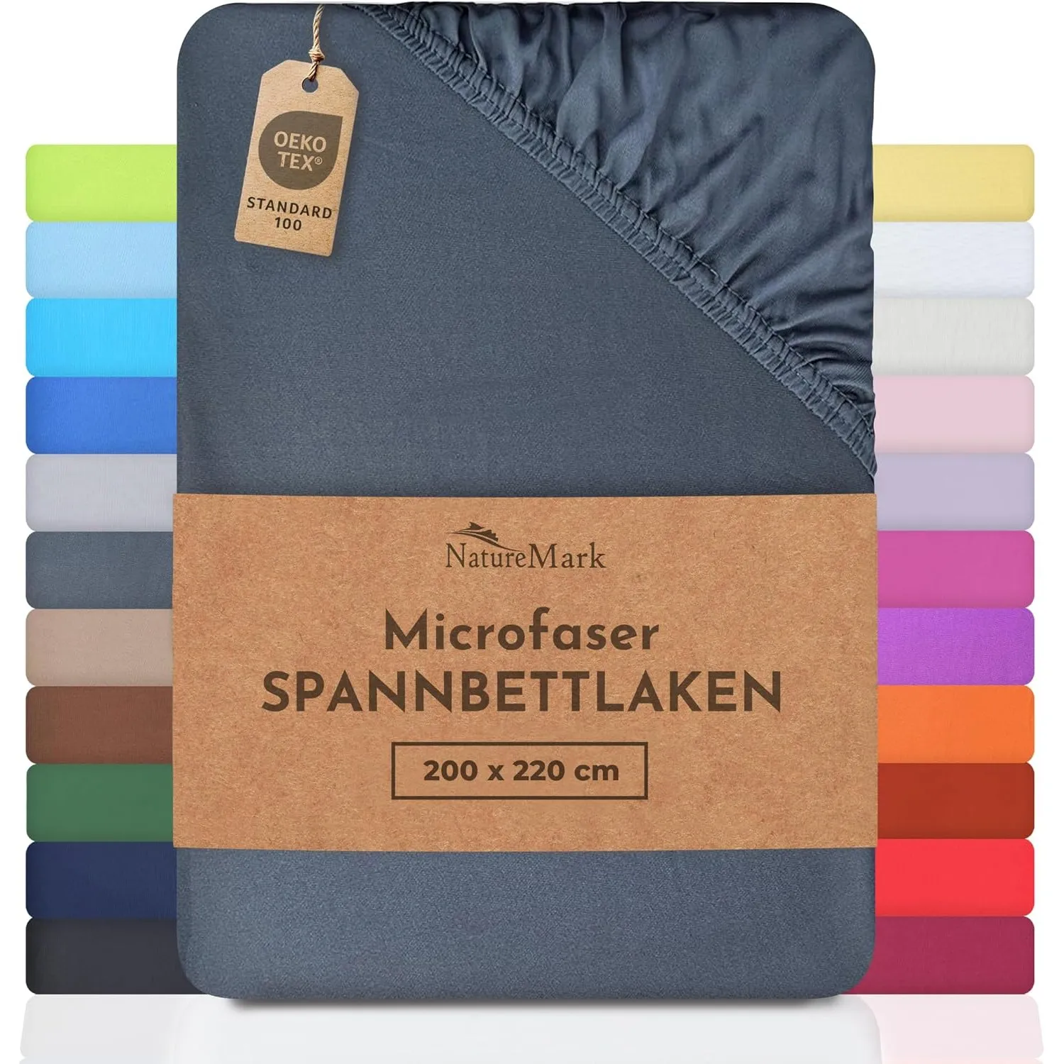 NatureMark - Mikrofaser SPANNBETTLAKEN zum Sparpreis! Viele Größen und Farben Markenware (Mittelgrau, 200 x 220 cm)