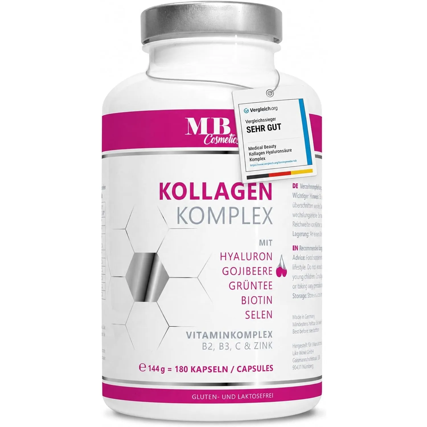 180 Kollagen Kapseln hochdosiert 1000mg mit Hyaluron, Gojibeere, Biotin und Zink vom Weiderind. Kollagenhydrolysat aus …