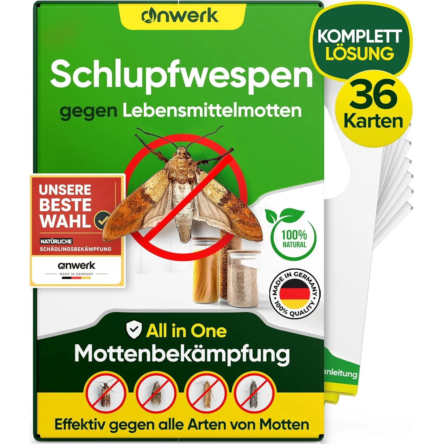 anwerk® Schlupfwespen gegen Lebensmittelmotten - 36 Karten (9 Karten à 4 Lieferungen) - Effektiv Lebensmittel Motten be…