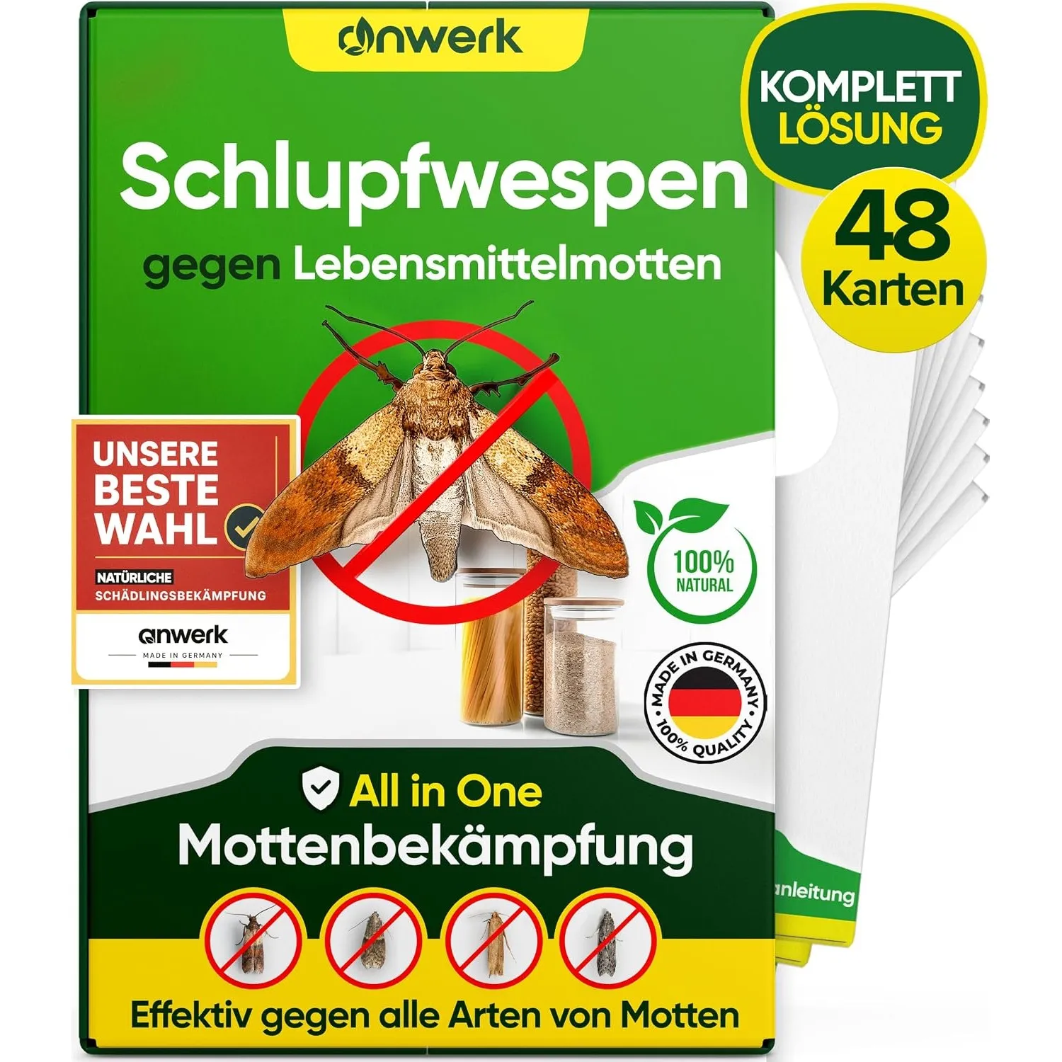 anwerk® Schlupfwespen gegen Lebensmittelmotten - 48 Karten (12 Karten à 4 Lieferungen) - Effektiv Lebensmittel Motten b…