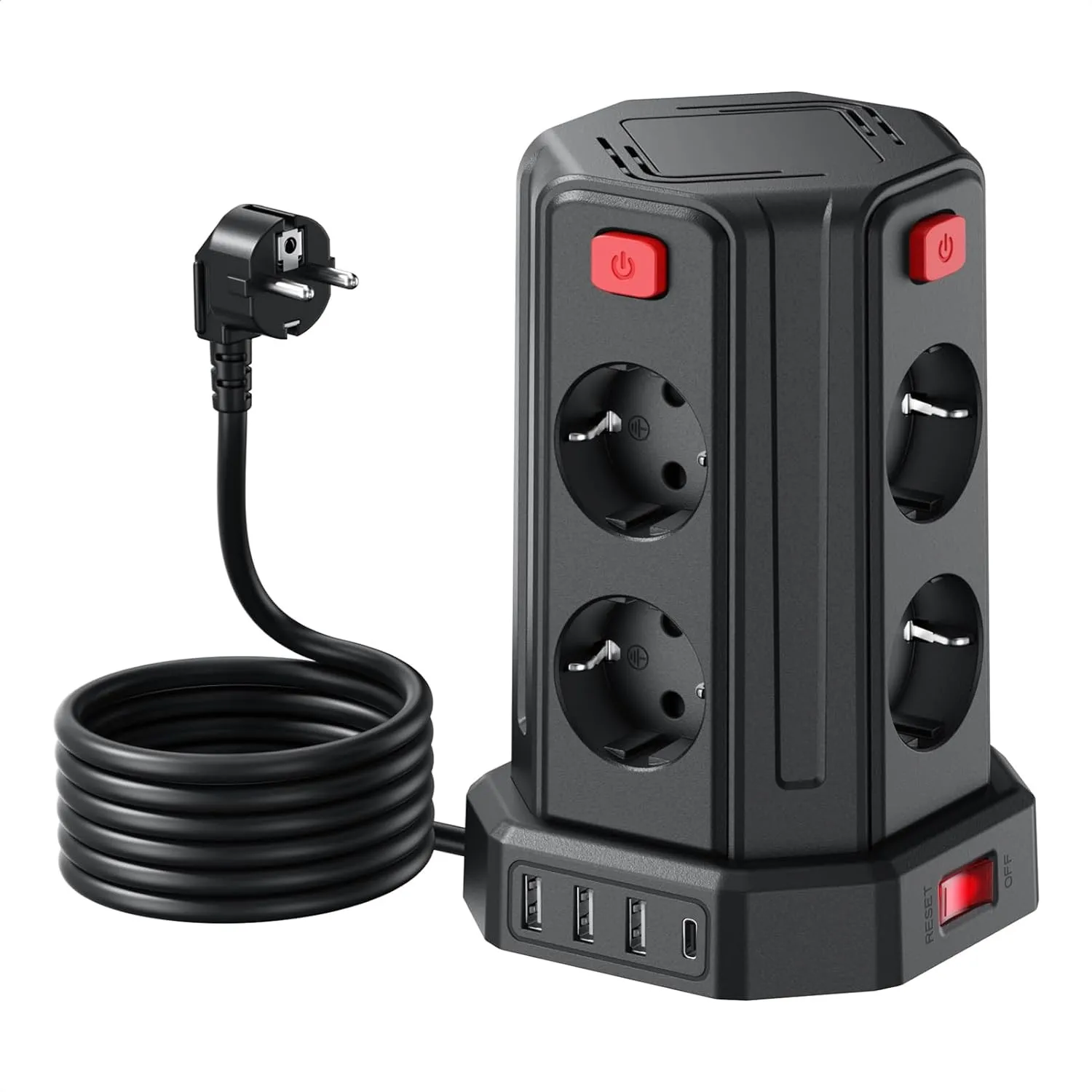 3 M Steckdosenleiste 4 einzeln schaltbar 8 Fach Mehrfachsteckdose mit 4 USB