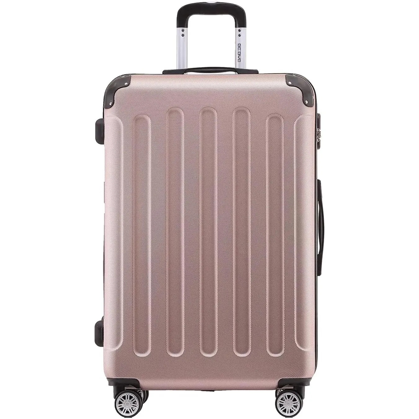 BEIBYE- Hartschalenkoffer Koffer Trolley Rollkoffer Reisekoffer Zahlenschloß 4 Zwilings-Rollen (Rosa-Gold, Middle-66cm)