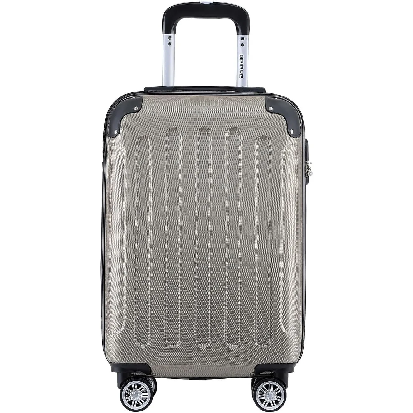 BEIBYE- Hartschalenkoffer Koffer Trolley Rollkoffer Reisekoffer Zahlenschloß 4 Zwilings-Rollen (Champagner, Small-55cm)
