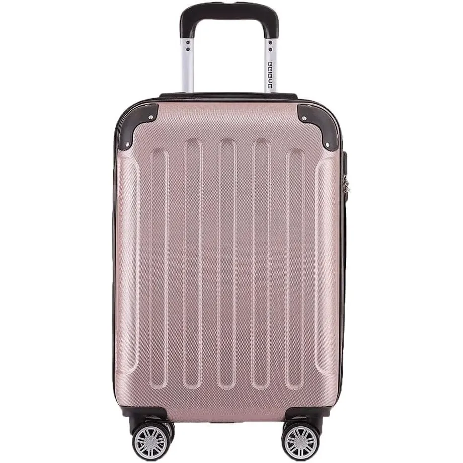 BEIBYE- Hartschalenkoffer Koffer Trolley Rollkoffer Reisekoffer Zahlenschloß 4 Zwilings-Rollen (Rosa-Gold, Small-55cm)