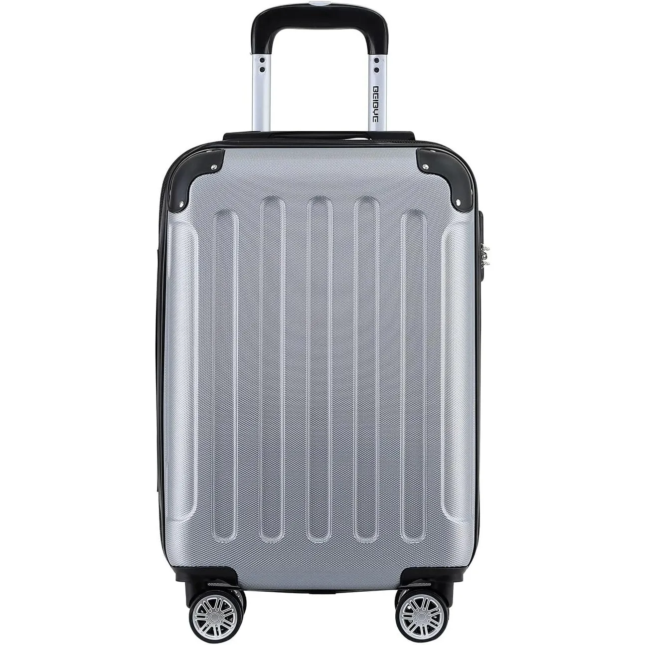 BEIBYE- Hartschalenkoffer Koffer Trolley Rollkoffer Reisekoffer Zahlenschloß 4 Zwilings-Rollen (Silver, Small-55cm)