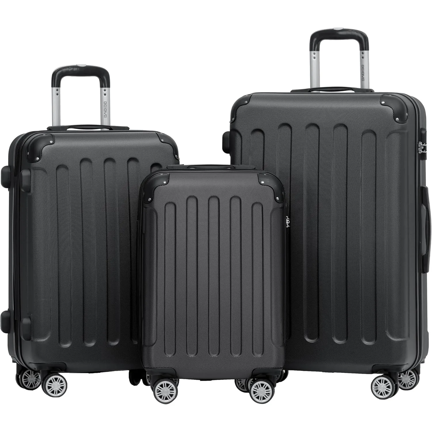 BEIBYE- Hartschalenkoffer Koffer Trolley Rollkoffer Reisekoffer Zahlenschloß 4 Zwilings-Rollen (Black, Koffer-Set)