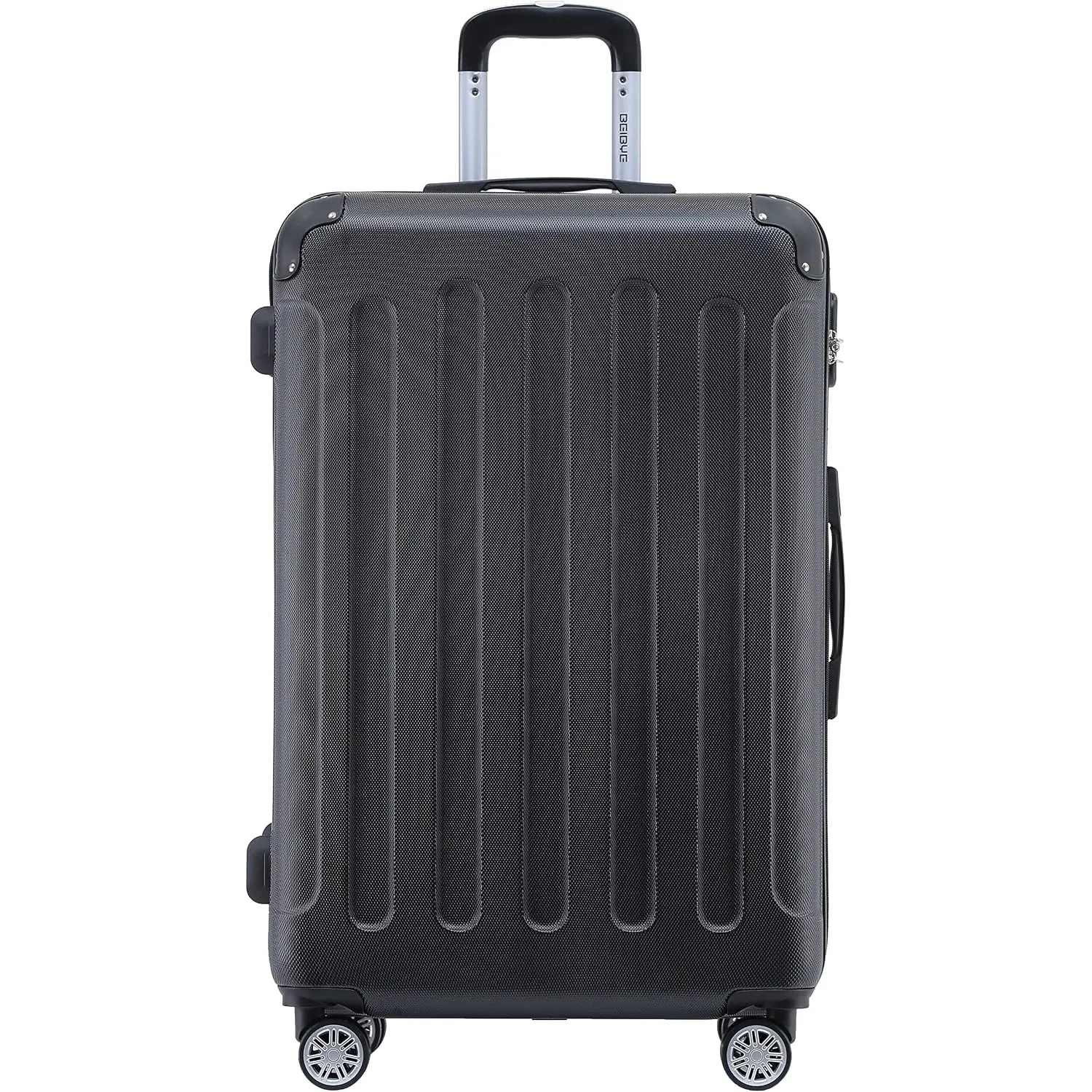 BEIBYE- Hartschalenkoffer Koffer Trolley Rollkoffer Reisekoffer Zahlenschloß 4 Zwilings-Rollen (Black, Large-76cm)