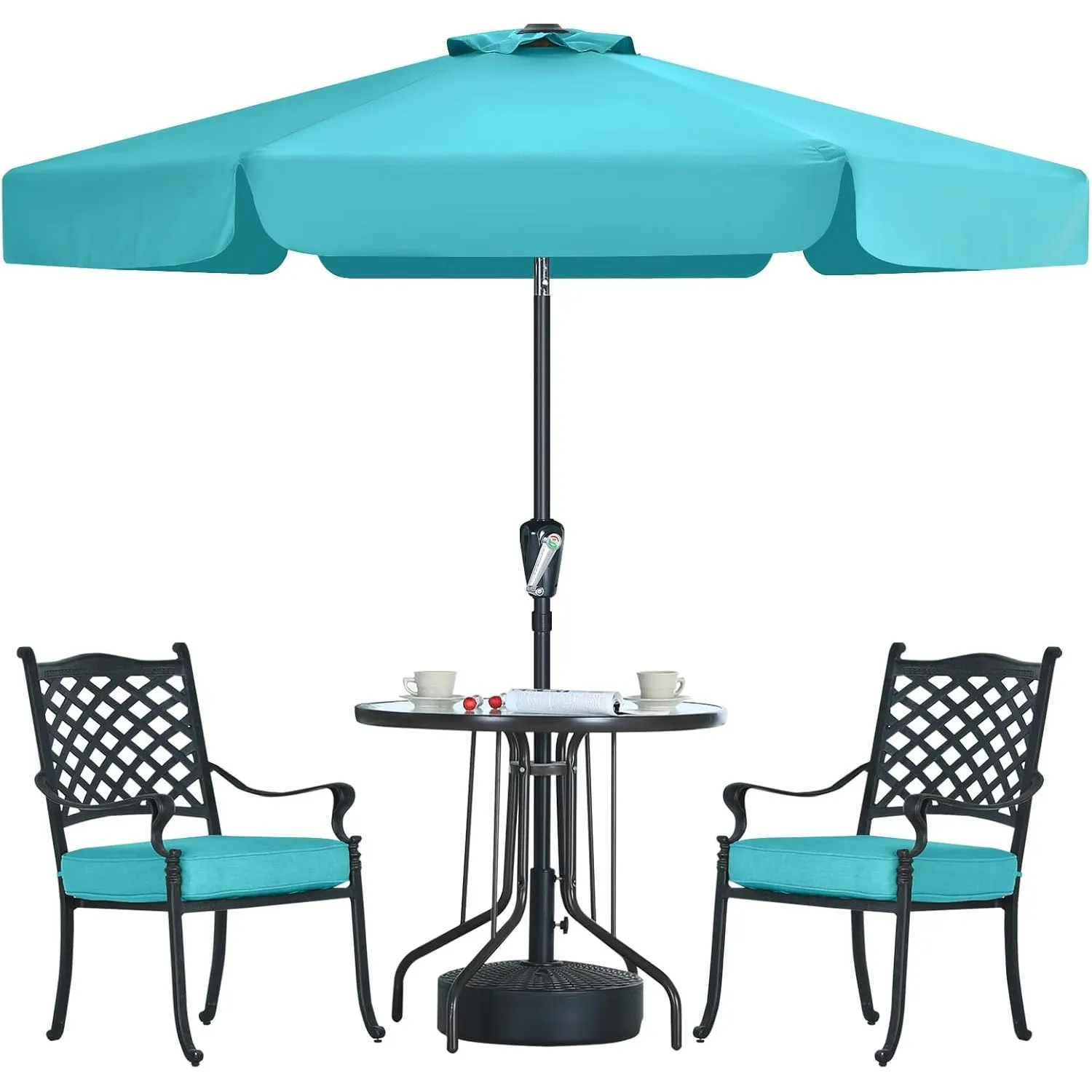 MasterCanopy 230 cm Sonnenschirm neigungsverstellbar, mit schönem Volant, 6 Rippen und Kurbel, für Patio, Garten, Terra…