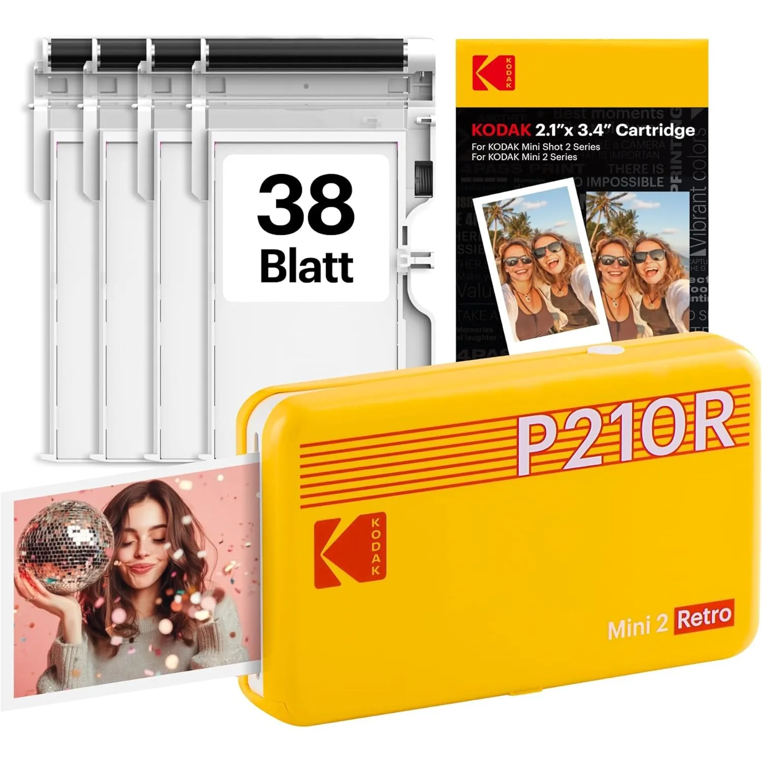 KODAK Mini 2 Retro 5,3 x 8,6 cm tragbarer Fotodrucker, 38 Blatt, Bluetooth-Smartphone-Drucker für iPhone und Android, s…