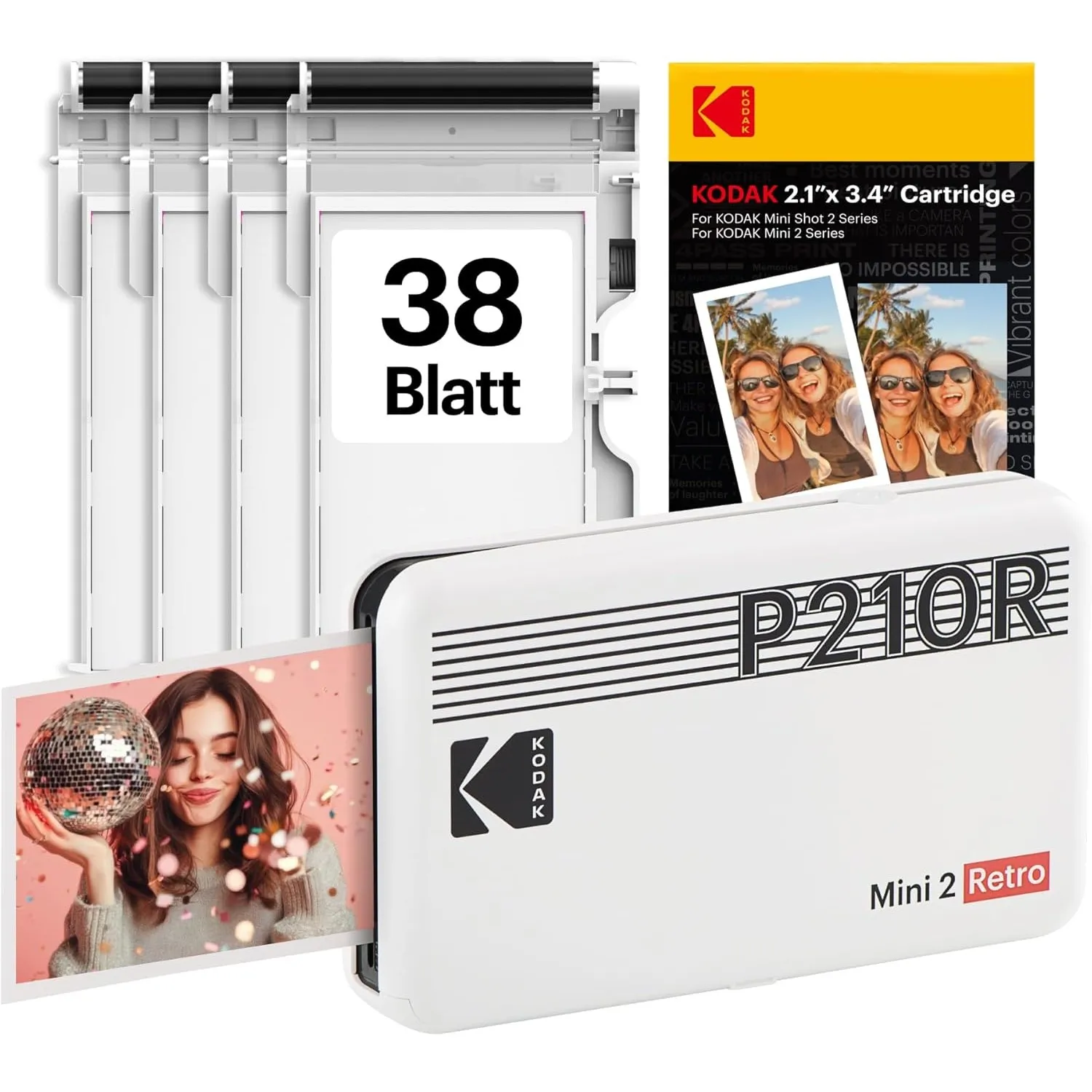 KODAK Mini 2 Retro 5,3 x 8,6 cm tragbarer Fotodrucker, 38 Blatt, Bluetooth-Smartphone-Drucker für iPhone und Android, s…