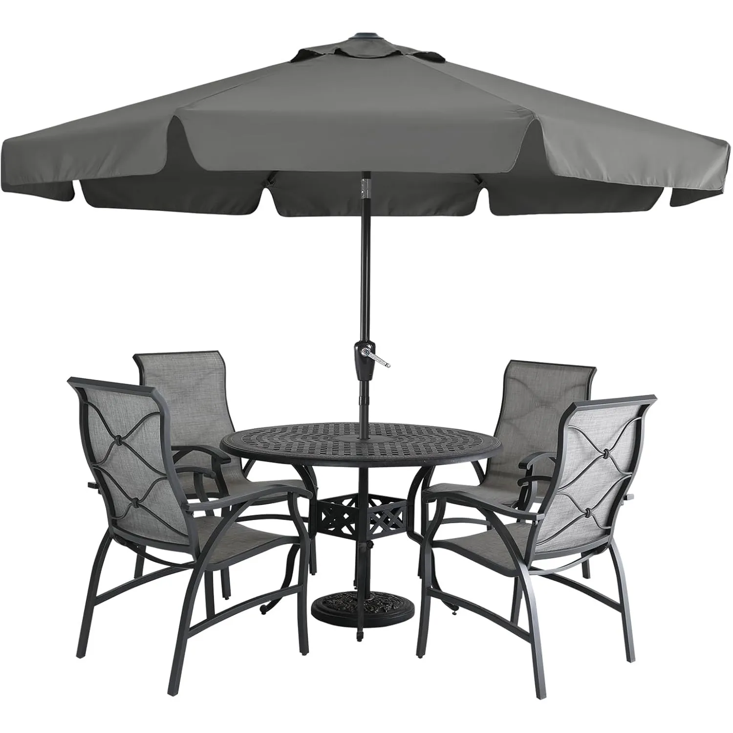 MasterCanopy 270 cm Sonnenschirm neigungsverstellbar, mit schönem Volant, 8 Rippen und Kurbel, für Patio, Garten, Terra…