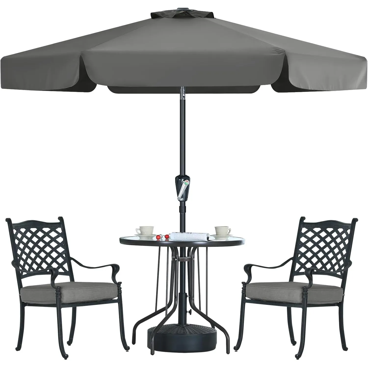MasterCanopy 230 cm Sonnenschirm neigungsverstellbar, mit schönem Volant, 6 Rippen und Kurbel, für Patio, Garten, Terra…