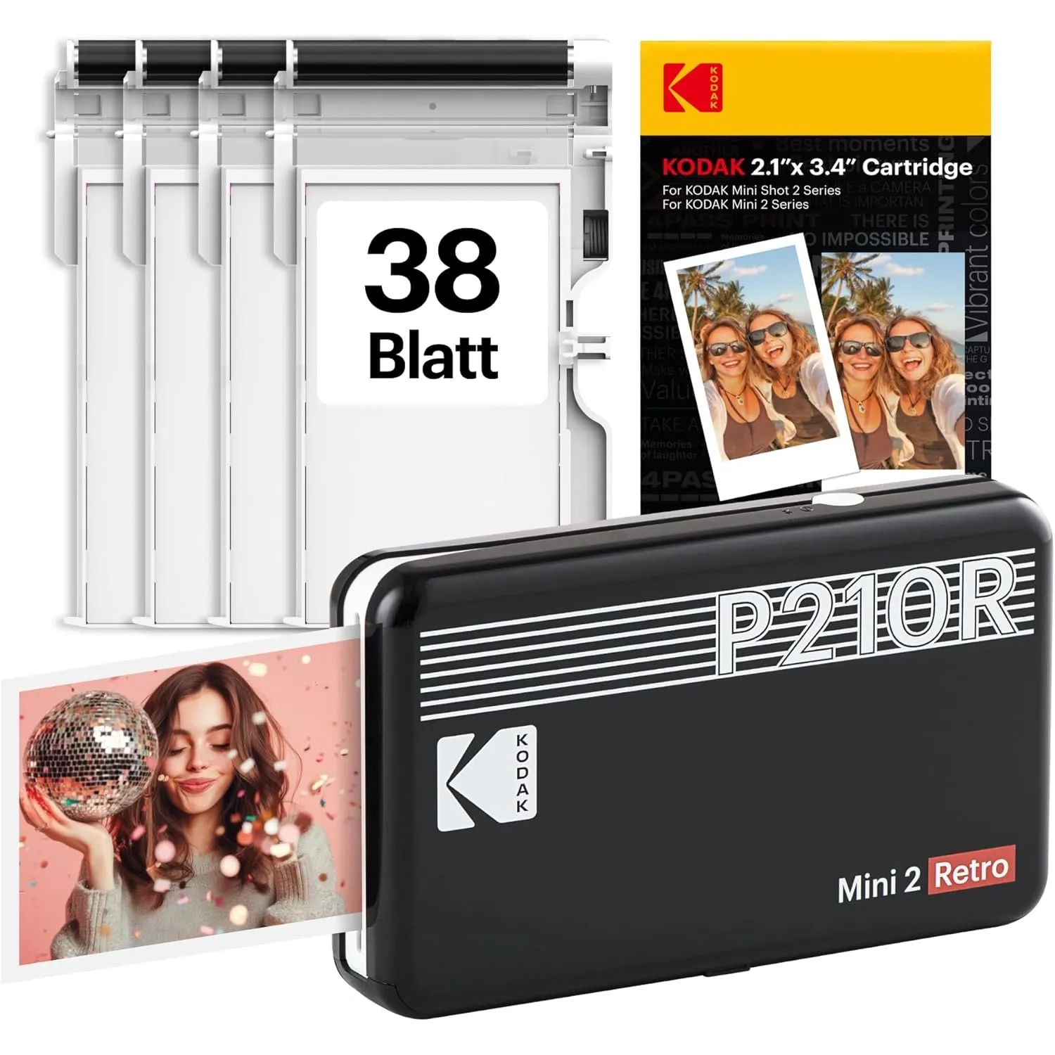 KODAK Mini 2 Retro 5,3 x 8,6 cm tragbarer Fotodrucker, 38 Blatt, Bluetooth-Smartphone-Drucker für iPhone und Android, s…
