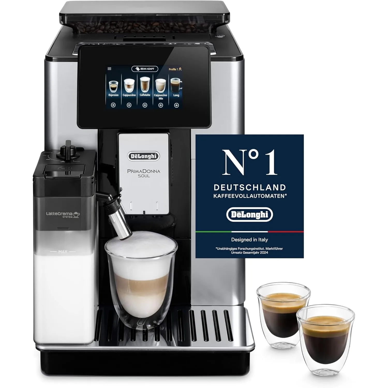 De'Longhi PrimaDonna Soul - Kaffeevollautomat 18 Getränke Silber-Schwarz