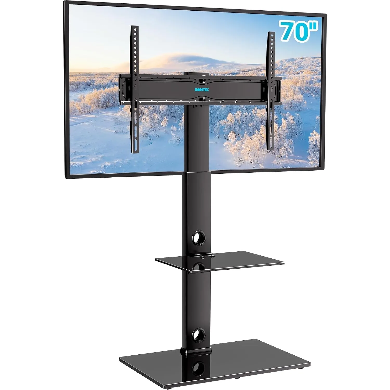 BONTEC TV Ständer für 30-70 Zoll Fernseher, 2 Glasablagen, bis zu 40 kg
