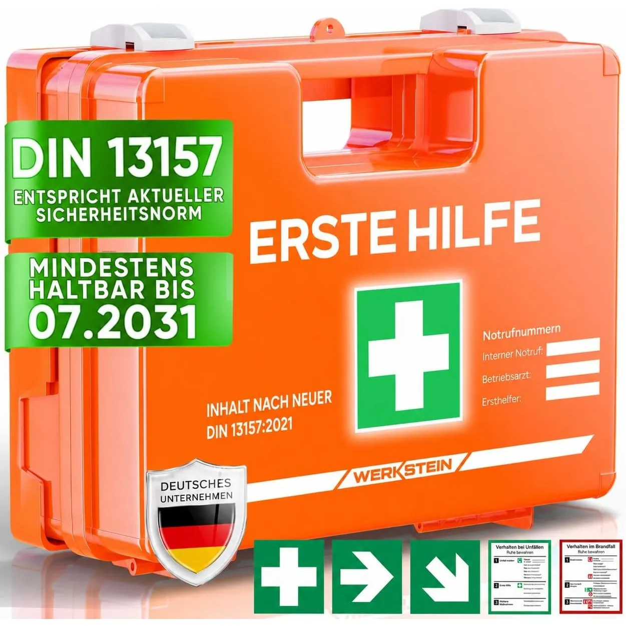 WERKSTEIN® Erste Hilfe Kasten [DIN 13157:2021] inkl. Wandhalterung