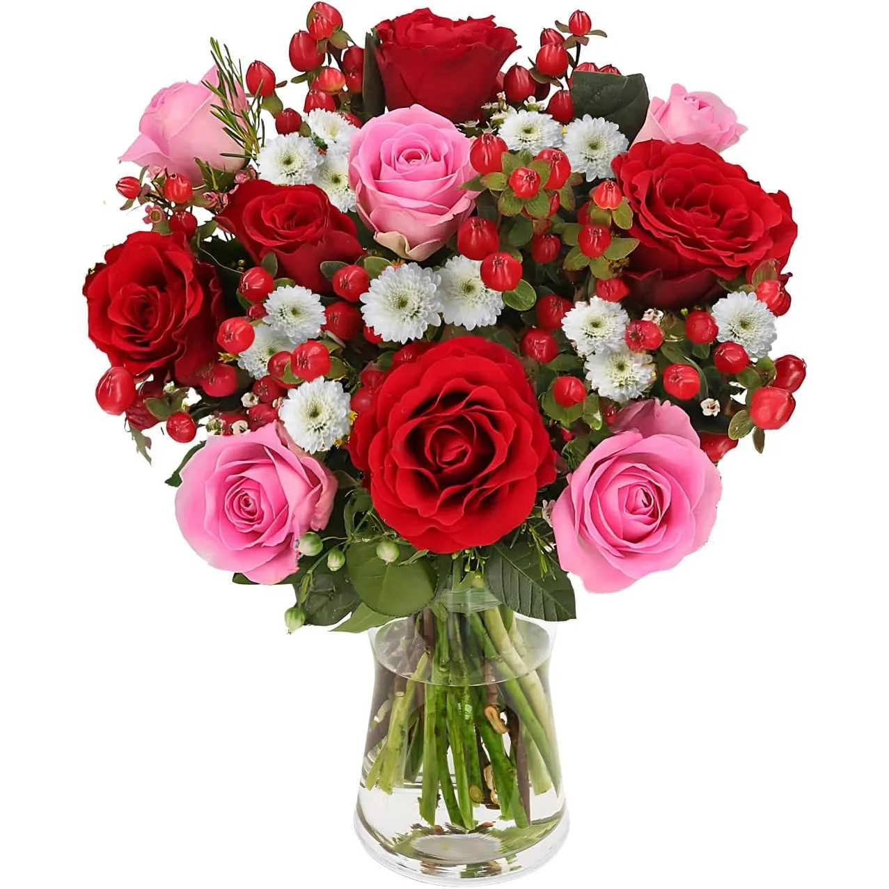 Blumenstrauß "Liebeszauber", Rosaroter Rosenstrauß, Rosen, Waxflowers und Johanniskraut, 7-Tage-Frischegarantie, Qualit…