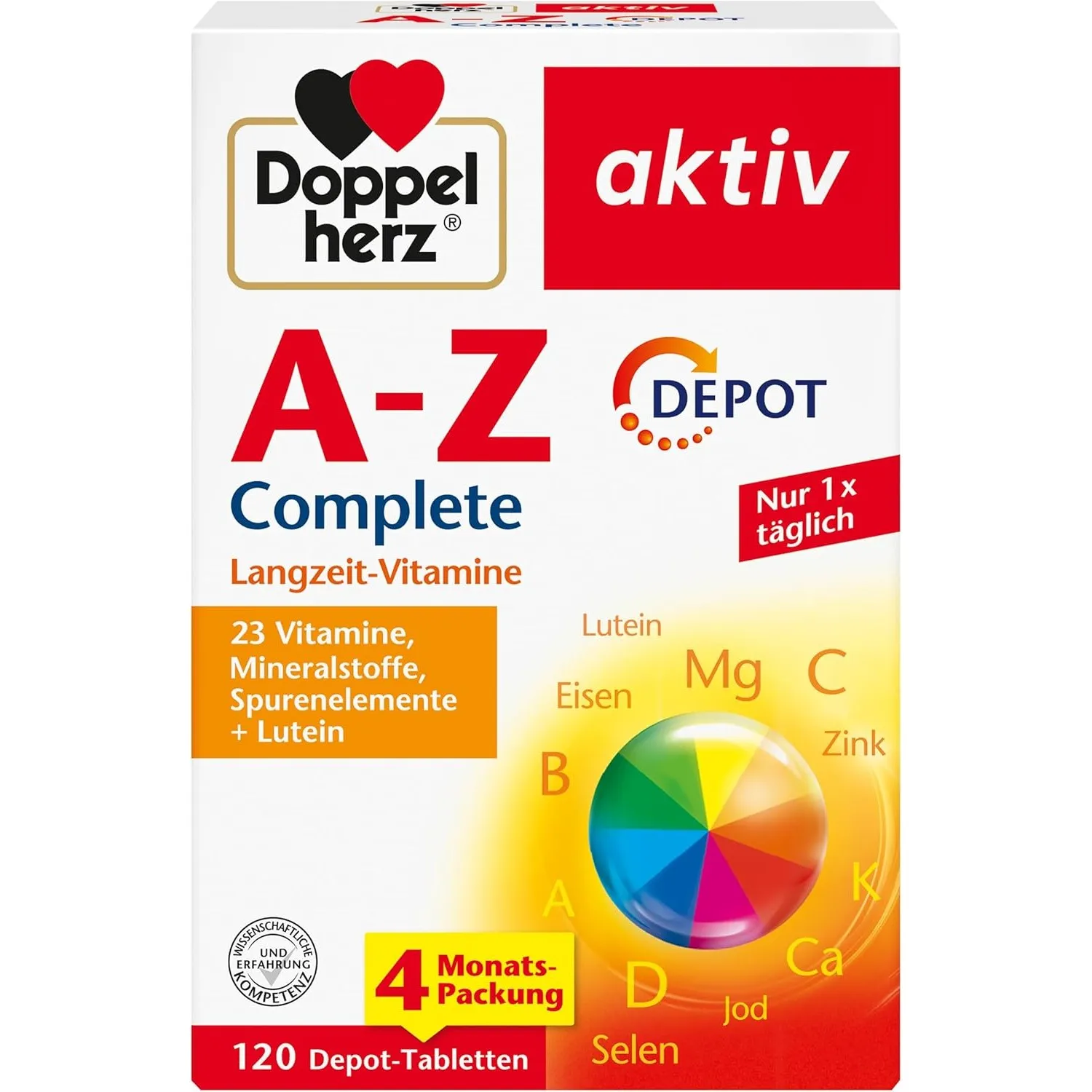 Doppelherz A-Z DEPOT - Complete Langzeit-Vitamine | 23 Vitamine, Mineralstoffe & Spurenelementen PLUS Lutein - 120 DEPO…