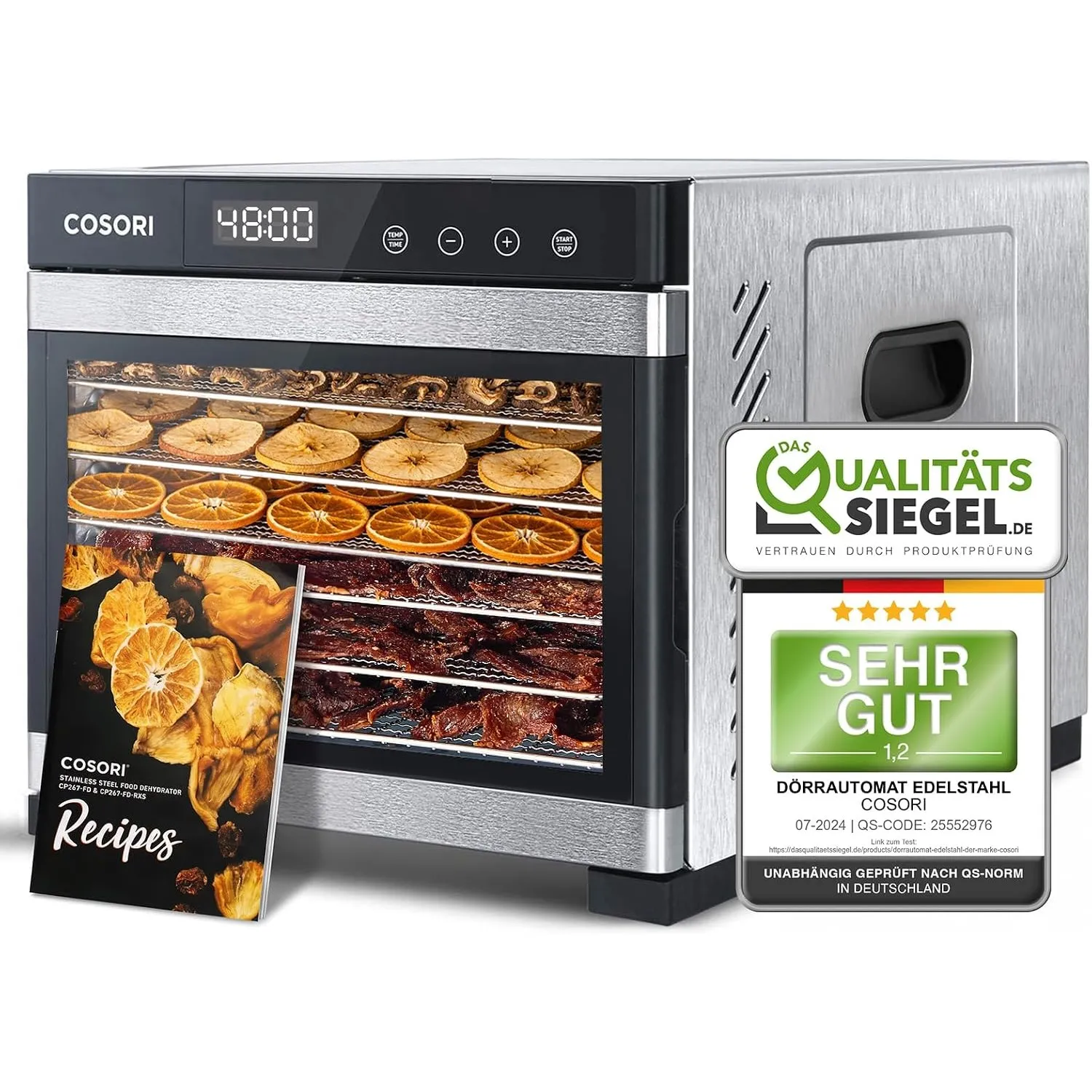 COSORI Dörrautomat Edelstahl, Food Dehydrator, Ohne Kunststoffkontakt, 650W