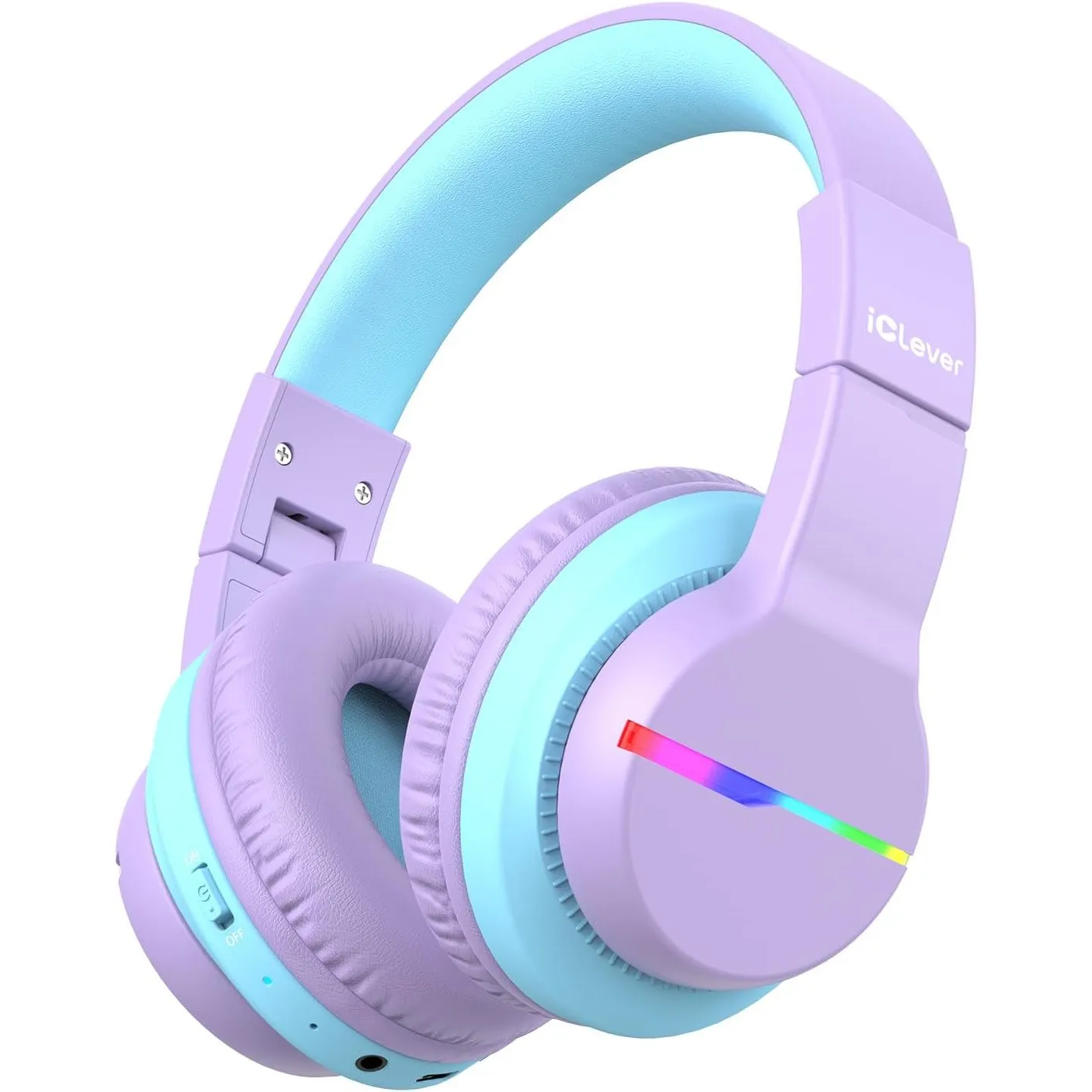 iClever Bluetooth Kinder Kopfhörer, Farbige LED-Leuchten, Kinderkopfhörer Over-Ear mit 74/85dBA Lautstärkebegrenzung, 8…
