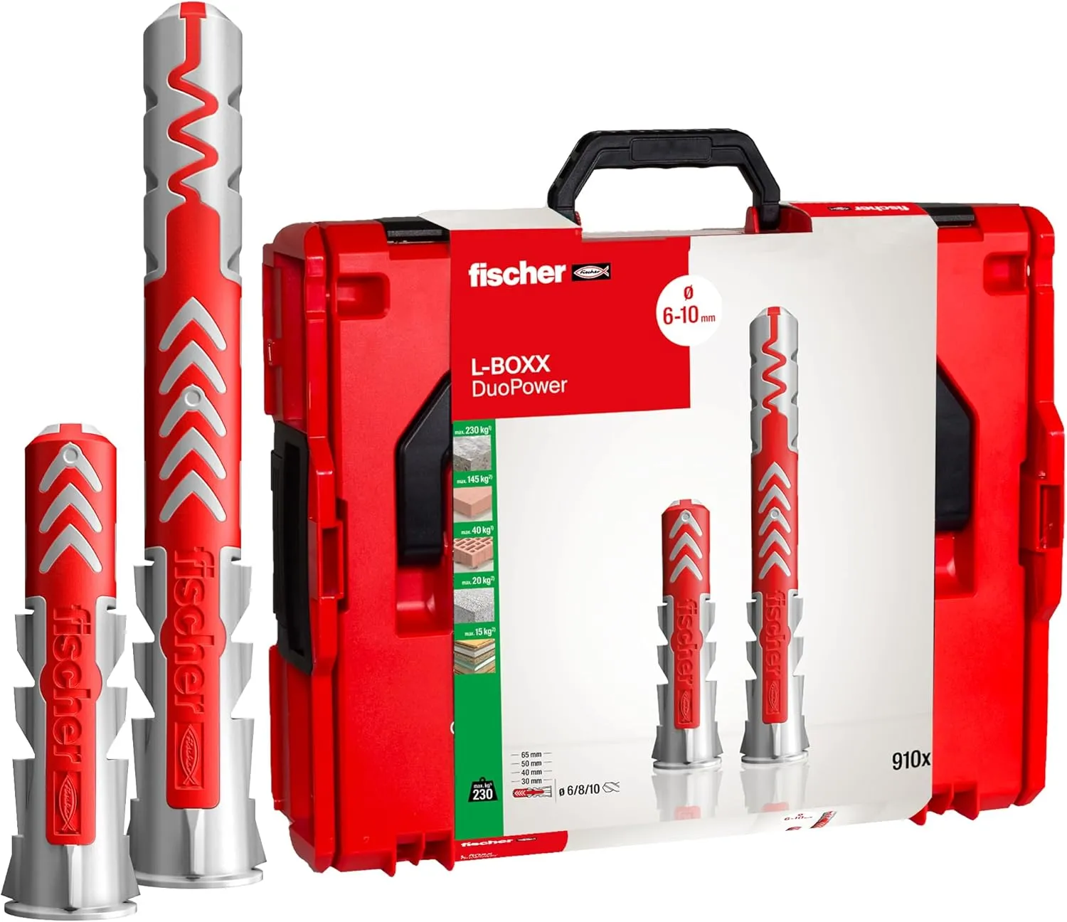 fischer L-Boxx 102 DuoPower, 910-teiliges Dübelset, 6-10 mm Durchmesser, 30-65 mm Länge, für Profis und Heimwerker, universeller Einsatz - optimal für unbekannte Untergründe
