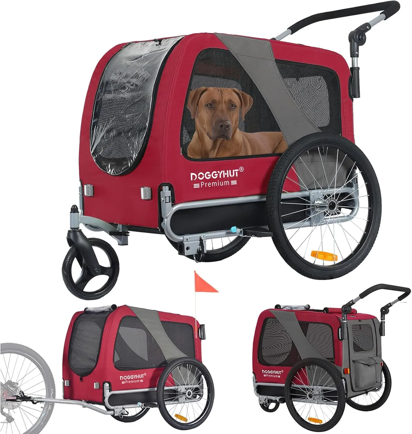 DOGGYHUT® Premium Large 2 in 1 Hunde fahrradanhänger & Hundebuggy Jogger Hundeanhänger groß ca. 270 Liter Volumen für m…