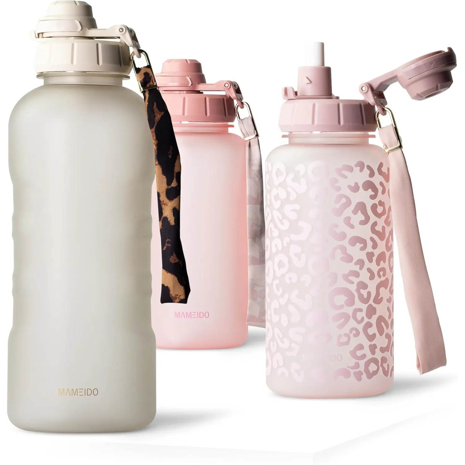 MAMEIDO Trinkflasche mit Strohhalm 2 l (Ivory Beige) | auslaufsicher, BPA-frei mit 2-in-1-Sportdeckel, Strohhalm & Trag…