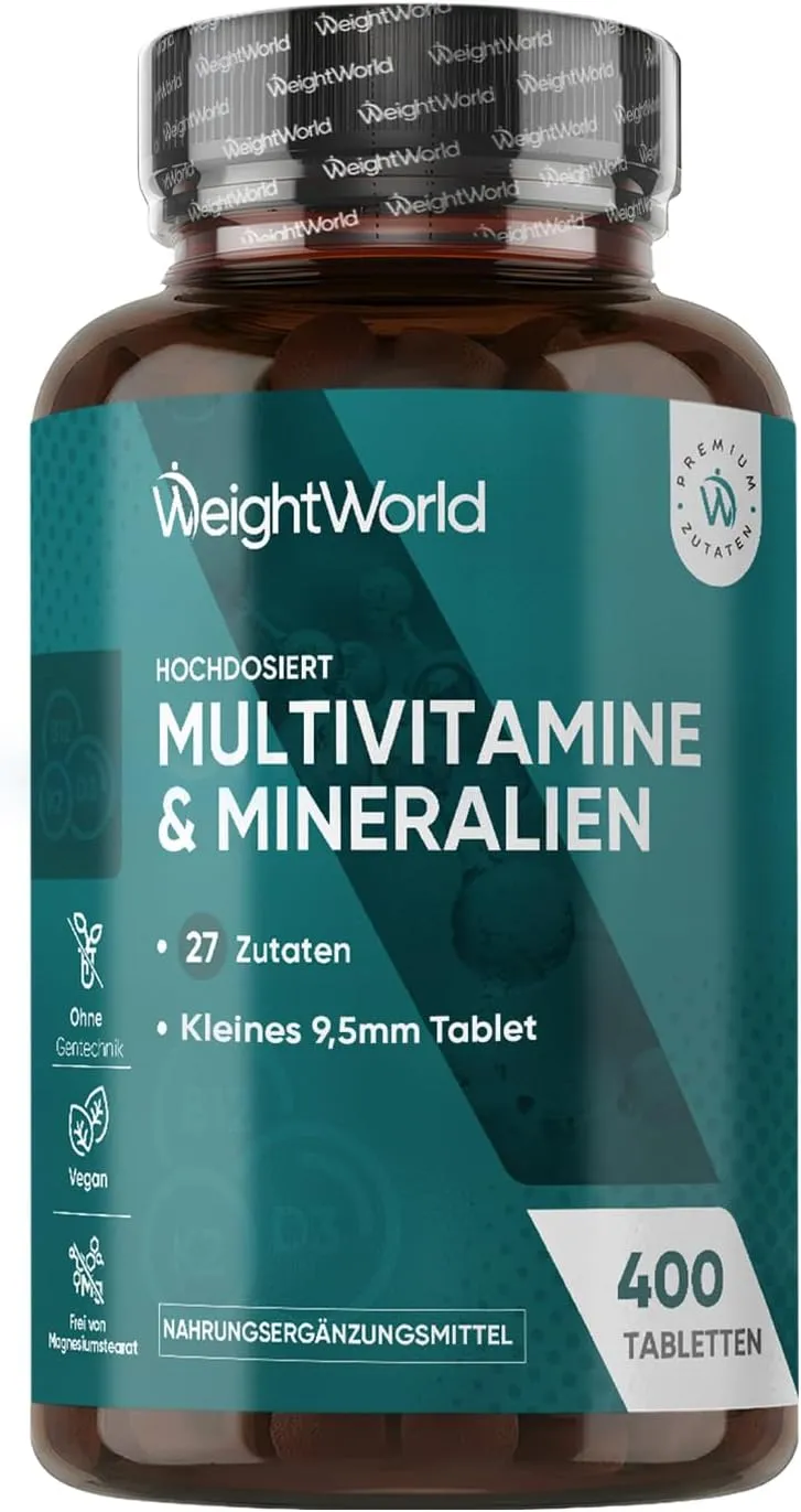 Multivitamin Tabletten - 400 vegane Tabletten - 27 Zutaten - Laborgeprüft - Mit Vitamin B Komplex, Vitamin C, Magnesium…