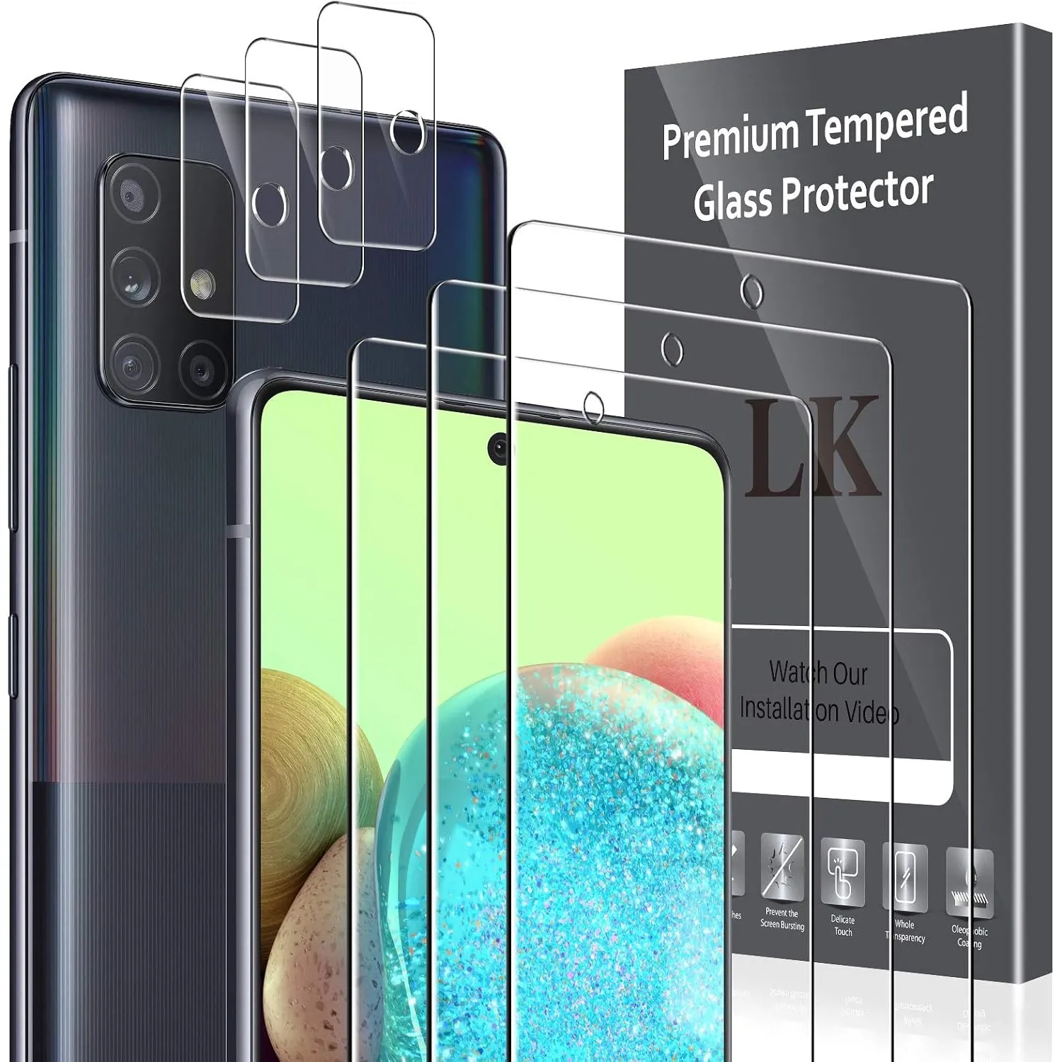 LK für Samsung Galaxy A71 für Panzerglas mit 3 Glas & 3 Kameraschutz