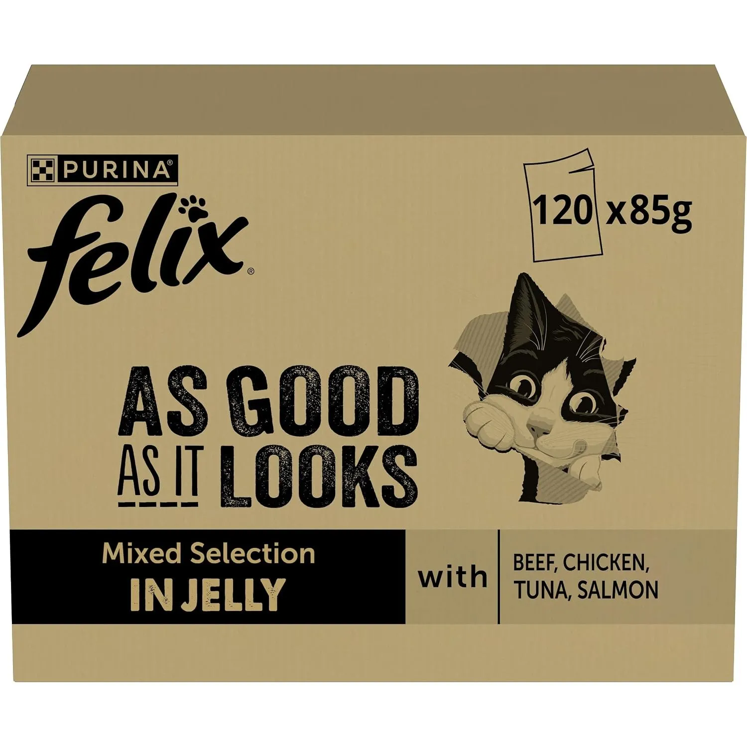 FELIX So gut wie es aussieht Nassfutter für Katzen Gemischte Vielfalt Vorteilspack, 120 praktische Portionsbeutel, zart…