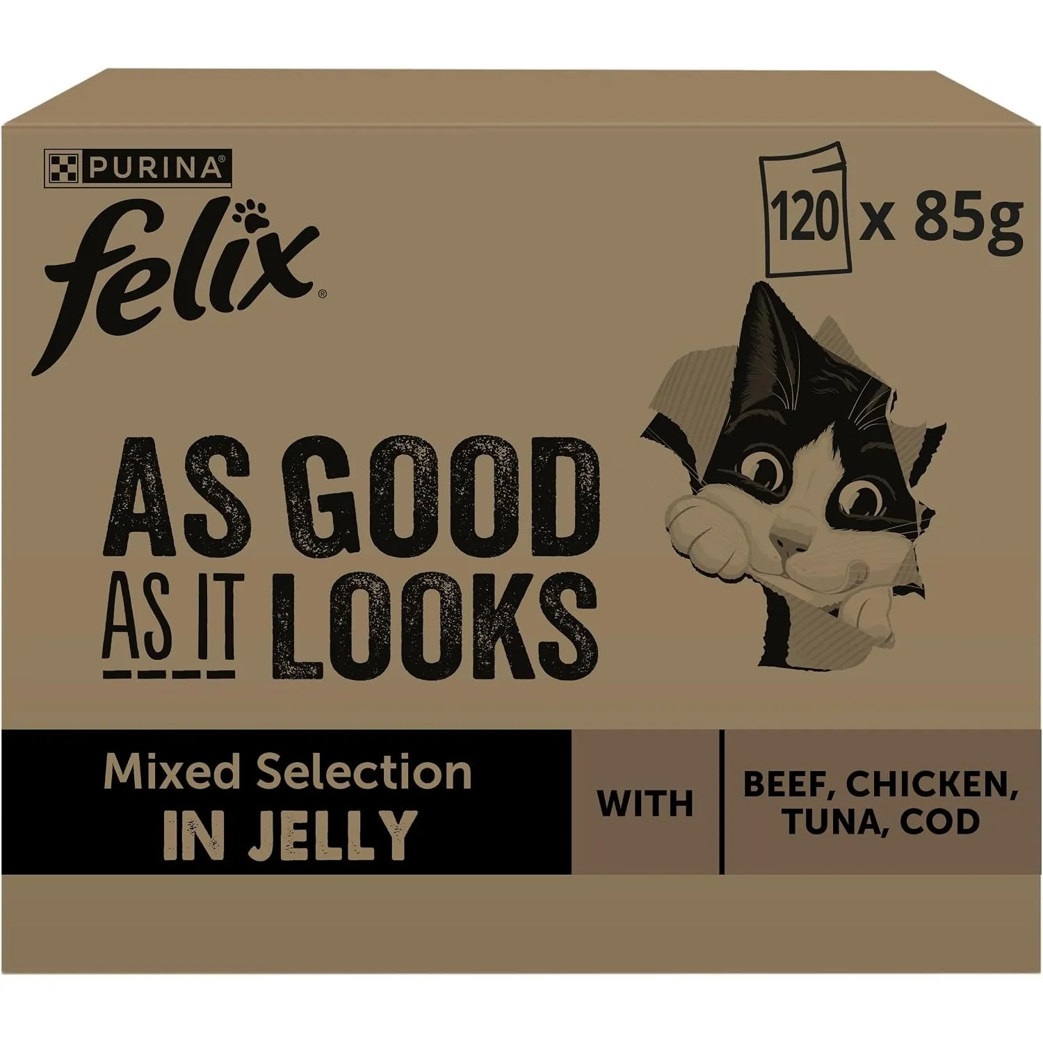 FELIX So gut wie es aussieht Nassfutter für Katzen Gemischte Vielfalt Vorteilspack, 120 praktische Portionsbeutel, zart…