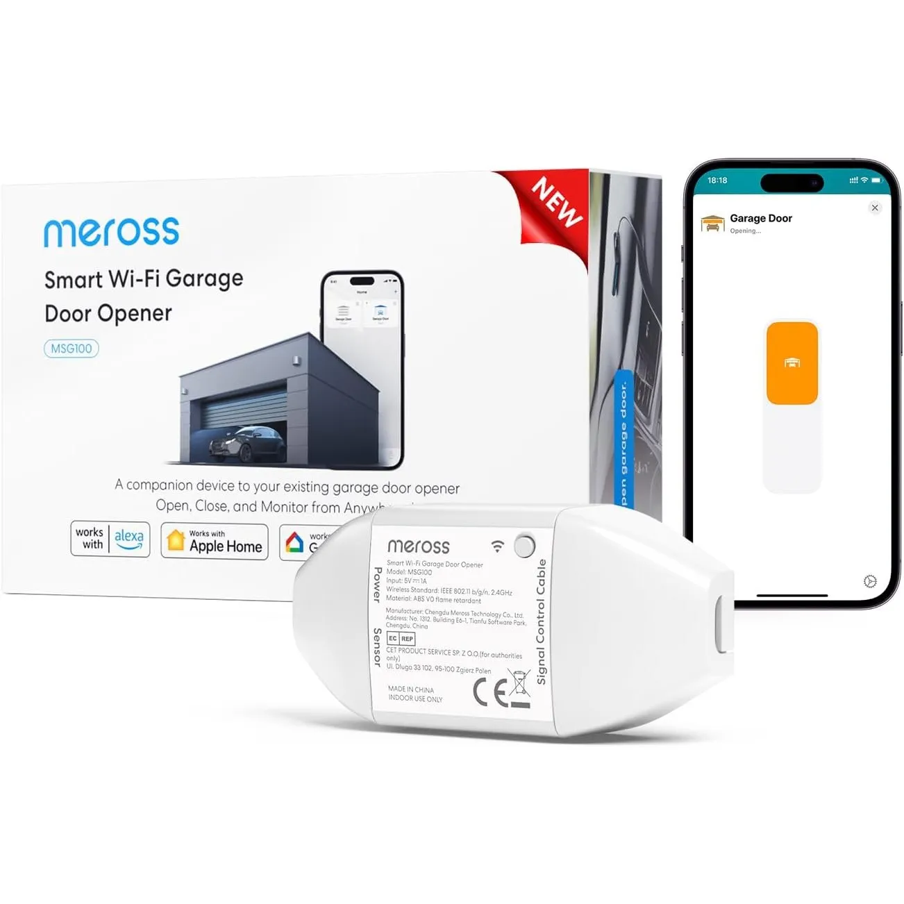 Meross Smart Garagentoröffner mit Apple HomeKit, Sprach- & App-Steuerung