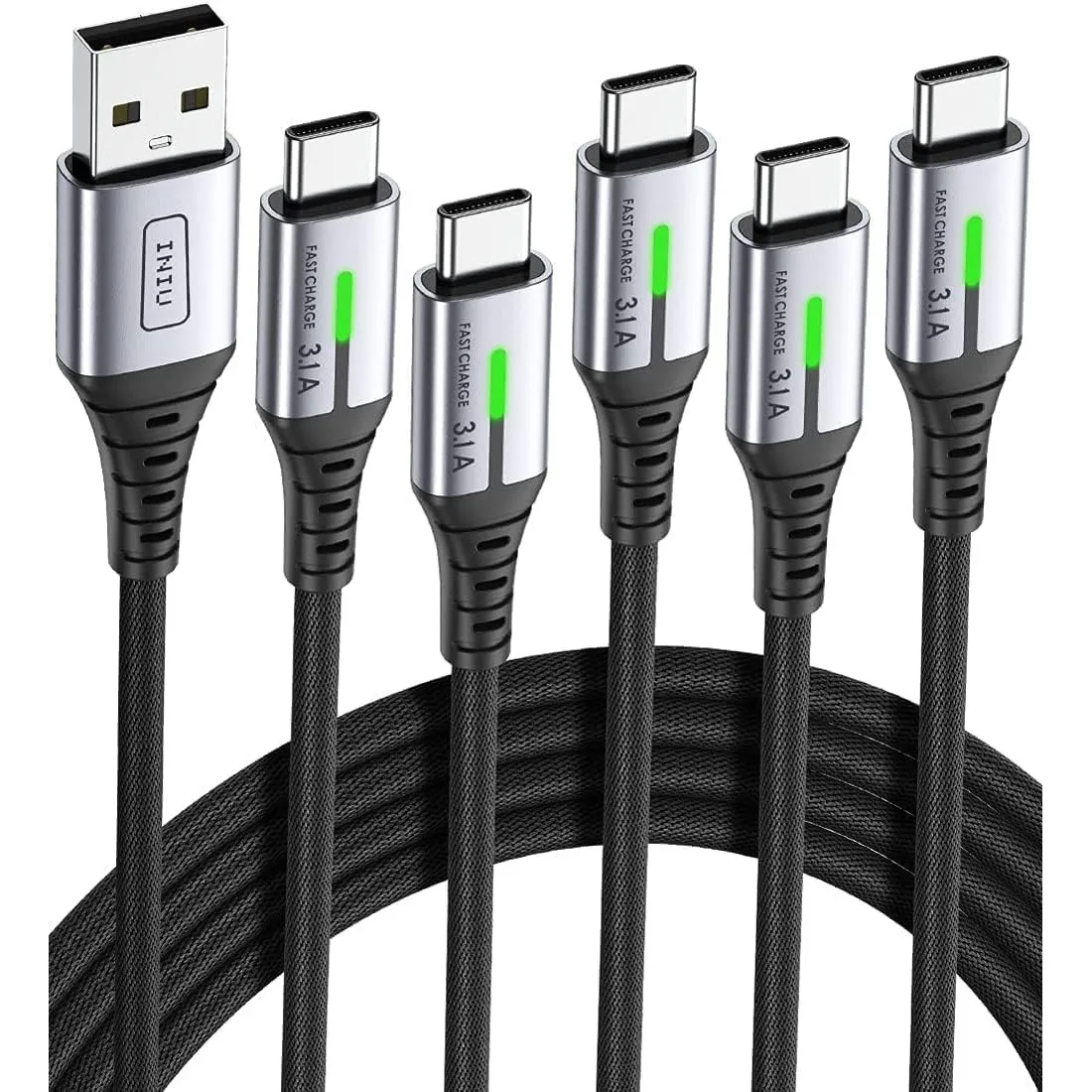 INIU USB C Kabel, 5 Stück 2+2+1+1+0.5m USB A auf USB C Schnellladekabel