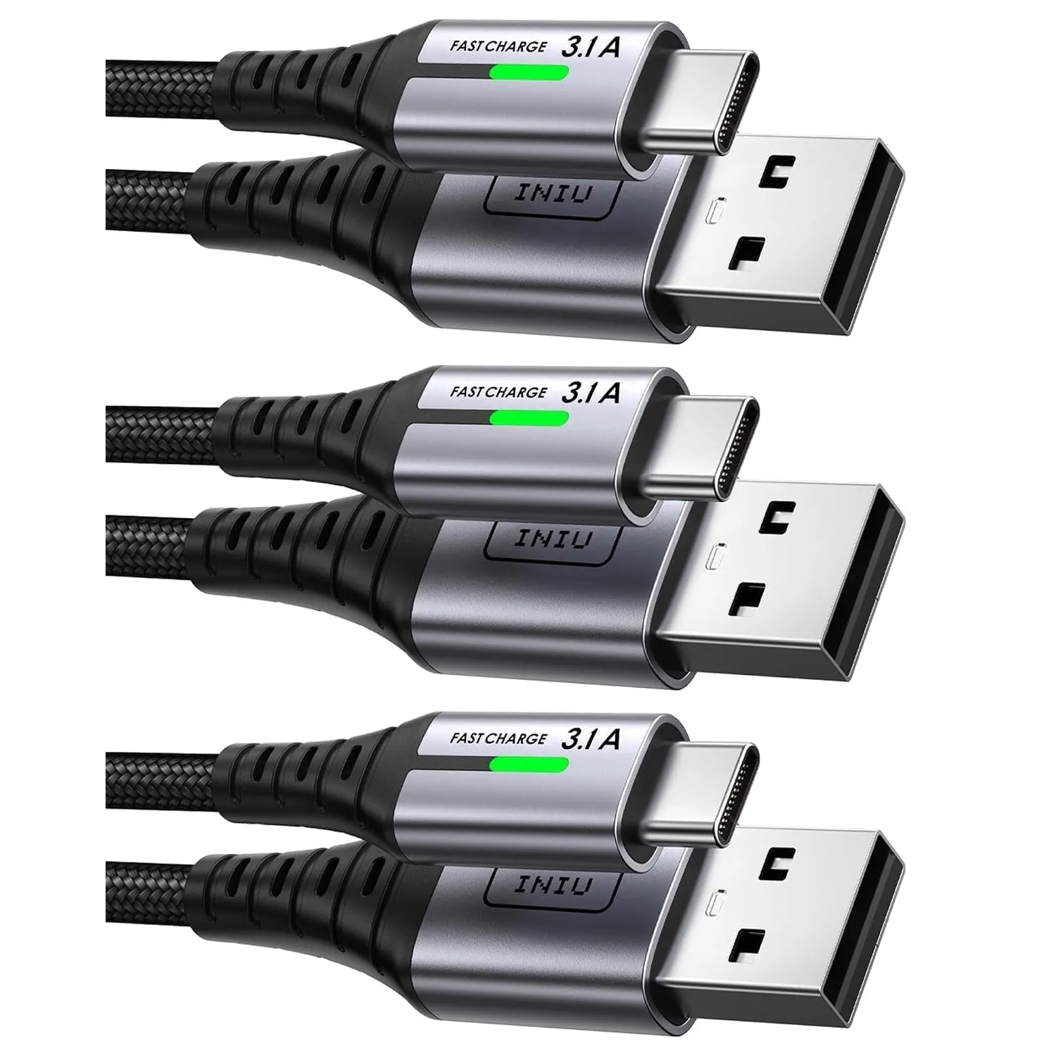 INIU USB C Kabel, [3 Stück 2m+2m+0,5m] USB A auf USB C Schnellladekabel