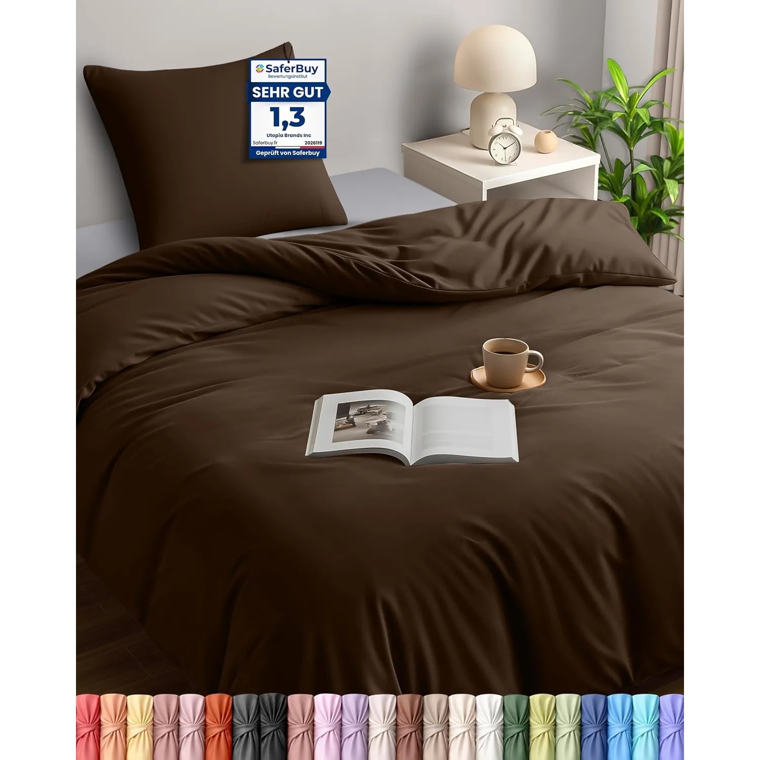 Utopia Bedding Bettwäsche 135x200 cm + 1 Kissenbezug 80x80 cm, Braun