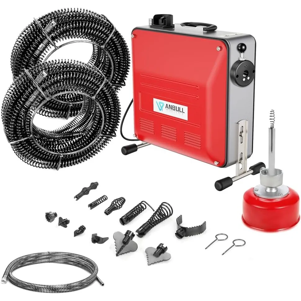 Anbull 850W elektrische Rohrreinigungsmaschine mit 14m Ø22mm,14.5m Ø16mm
