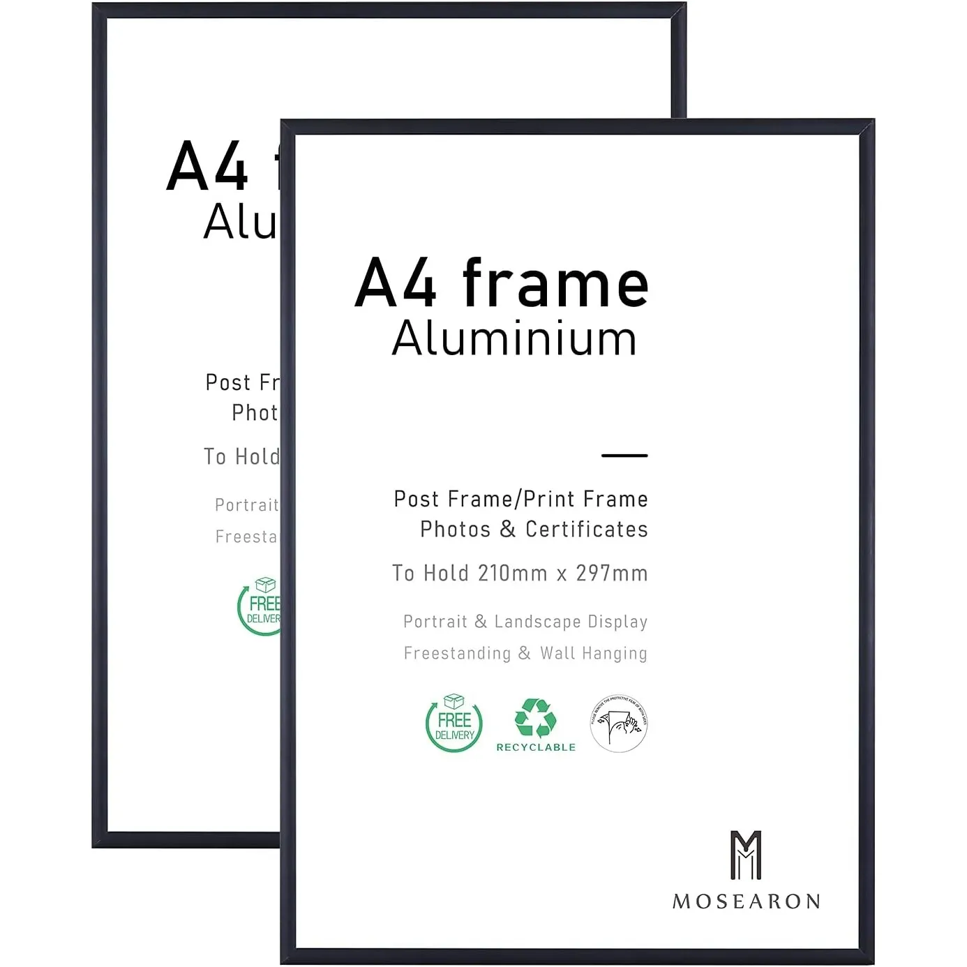 ATOBART A4 Bilderrahmen, 21x30cm, schwarz, Aluminium, 2er-Pack